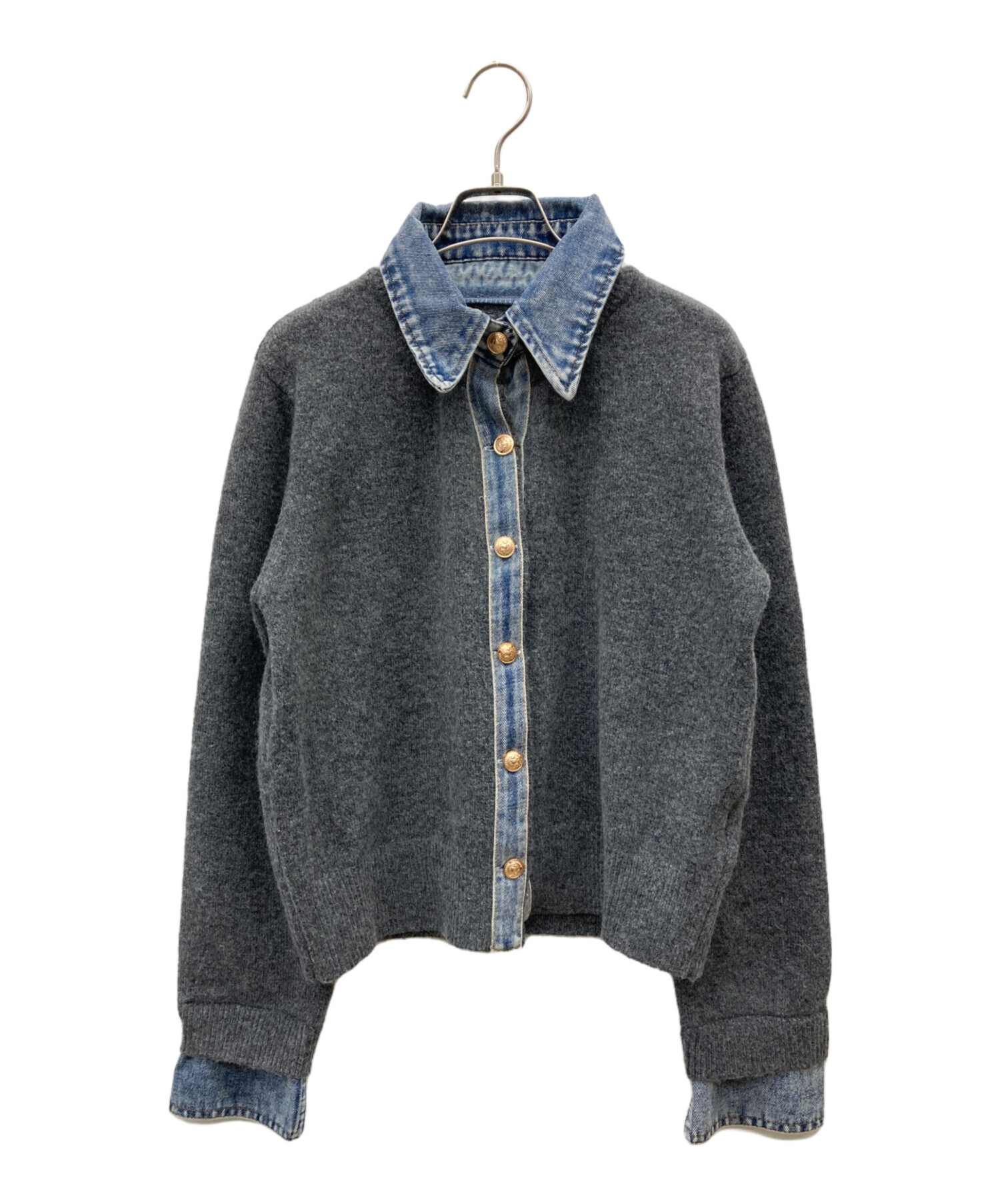 【新品・未使用】PLUS OTO.HA デニム襟×ニットシャツ 中古・古着通販】PLUS OTO.HA (プラスオトハ) デニム×ニットシャツ