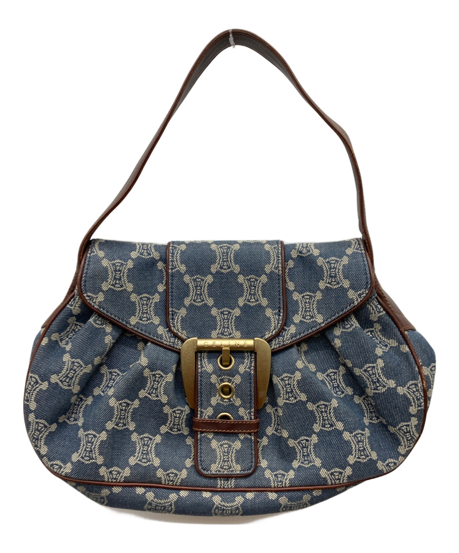 希少 セリーヌ パリマカダム ワンショルダーバッグ デニム トリオンフ ホーボー CELINE（セリーヌ） パリマカダム柄 INDIG デニム スタッズ ワン