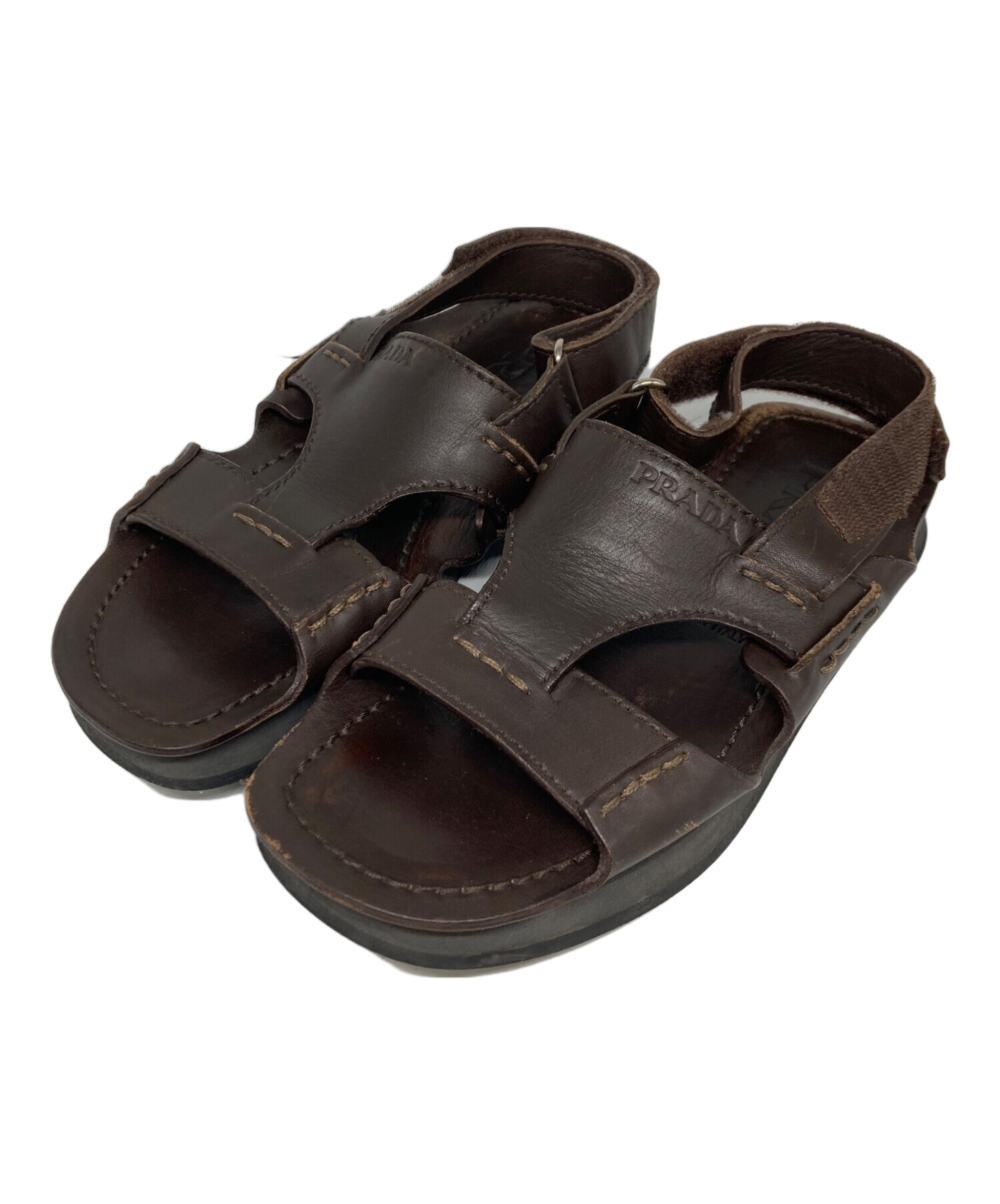 中古・古着通販】PRADA (プラダ) レザーサンダル ブラウン サイズ:6