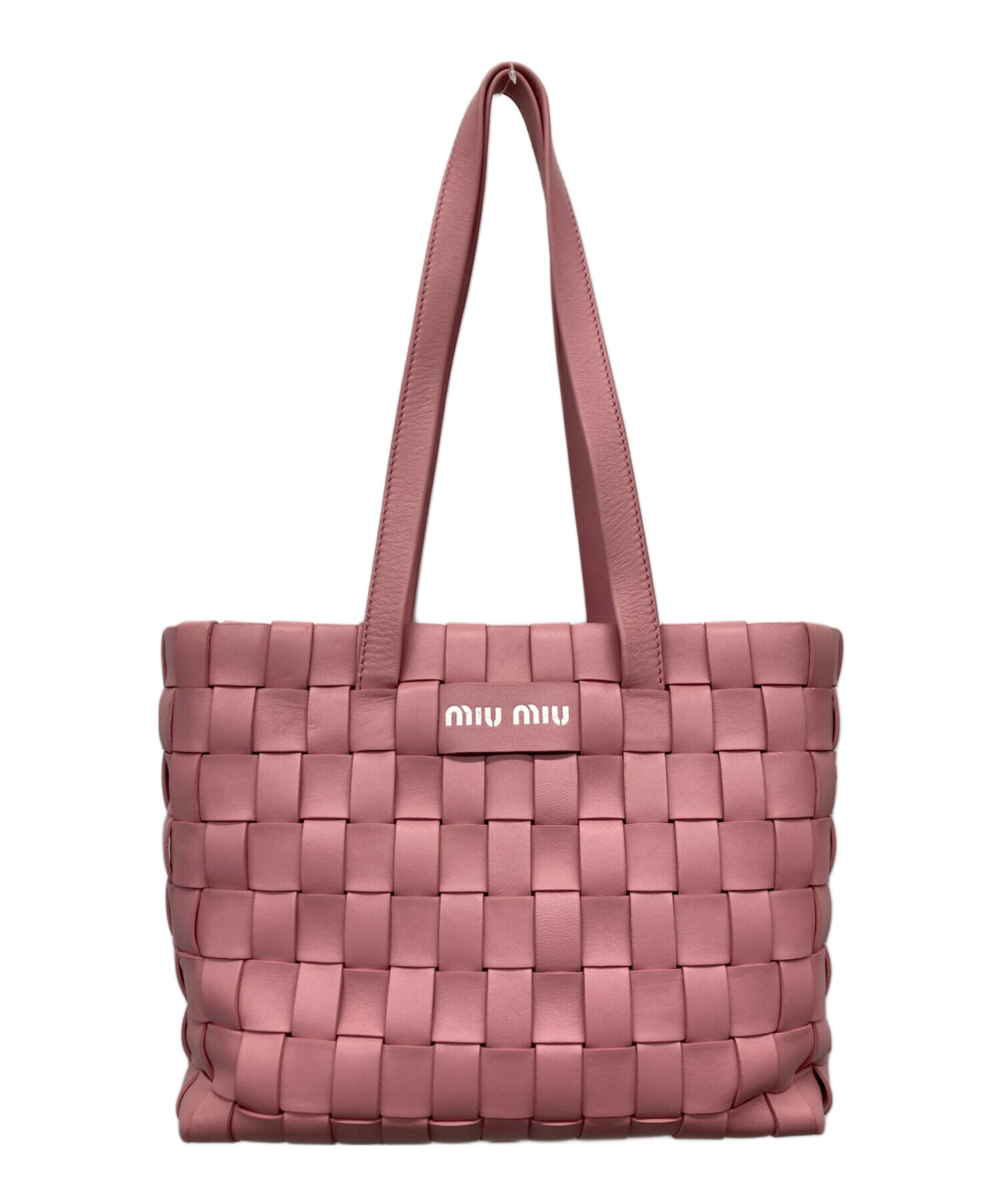 【希少色】MIUMIU/ミュウミュウ トートバッグ レザー ピンク ゴールド金具 中古・古着通販】MIU MIU (ミュウミュウ) 編み込みレザートートバッグ