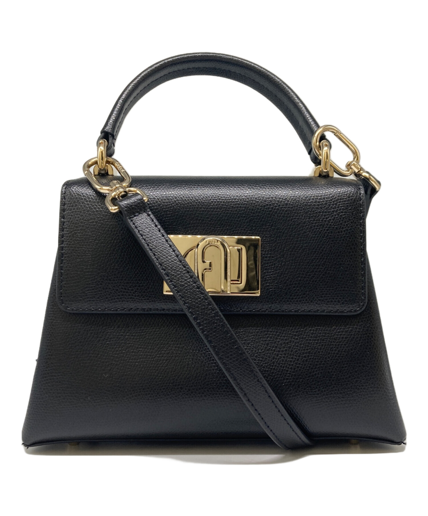 美品 FURLA フルラ SOFIA GRAINY レザー 2way ショルダーバッグ ハンドバッグ ブラック レディース 古着 中古 USED FURLA（フルラ） ソフィア グレイニー 2WAY ショルダーバッグ