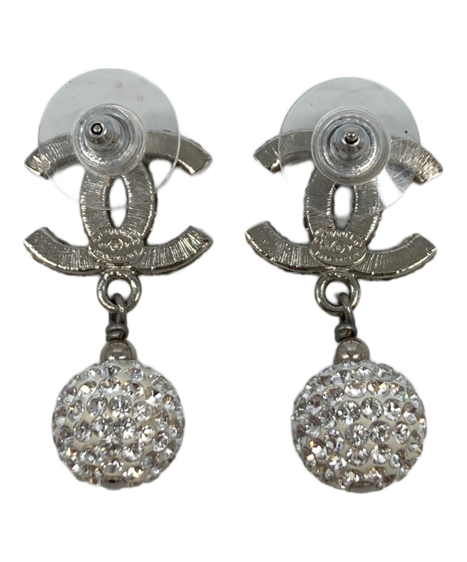 CHANEL シルバー ロゴチャーム ピアス 中古・古着通販】CHANEL (シャネル) ココマークスイングクリスタル