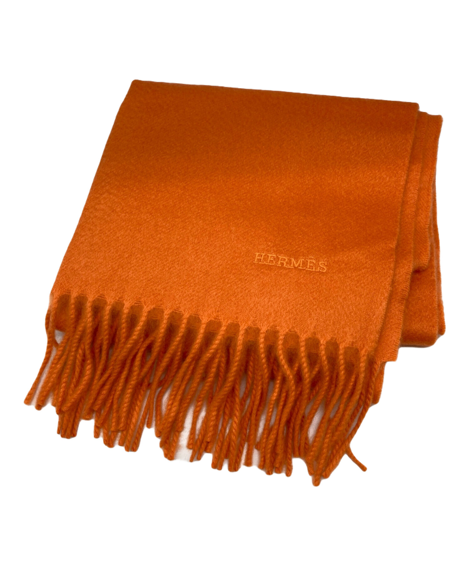 ニックン　HERMES オレンジ カシミヤ マフラー 中古・古着通販】HERMES (エルメス) カシミヤマフラー オレンジ