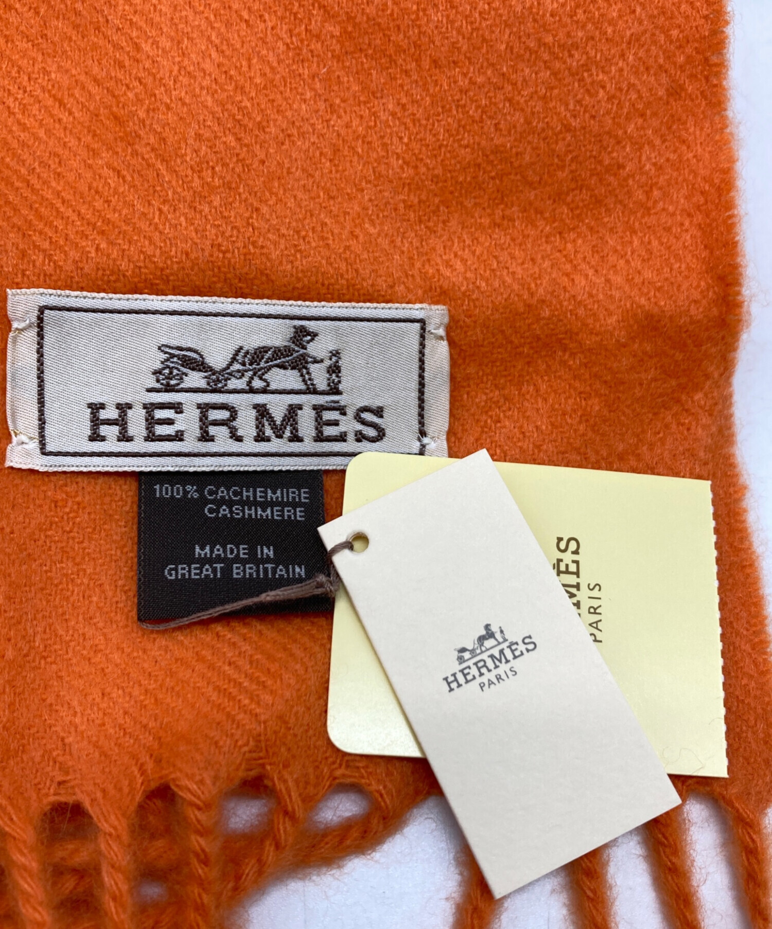 HERMES エルメス カシミヤマフラー オレンジ 中古・古着通販】HERMES (エルメス) カシミヤマフラー オレンジ