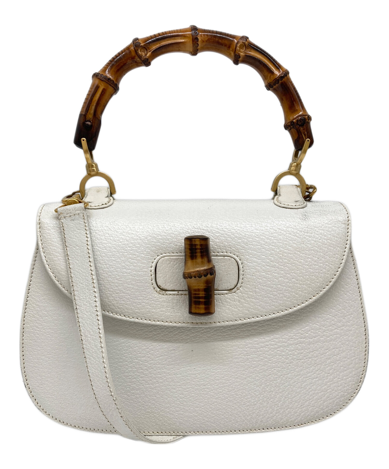 GUCCI　オールドグッチ バンブー 2Way レザー ハンドバッグ ホワイト 中古・古着通販】GUCCI (グッチ) バンブー2WAY スモールバッグ