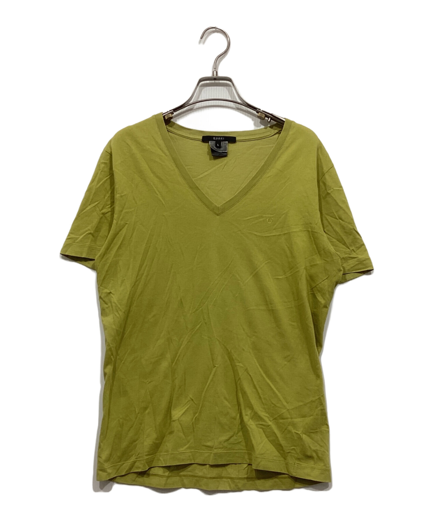 中古・古着通販】GUCCI (グッチ) VネックTシャツ 黄緑 サイズ:L 