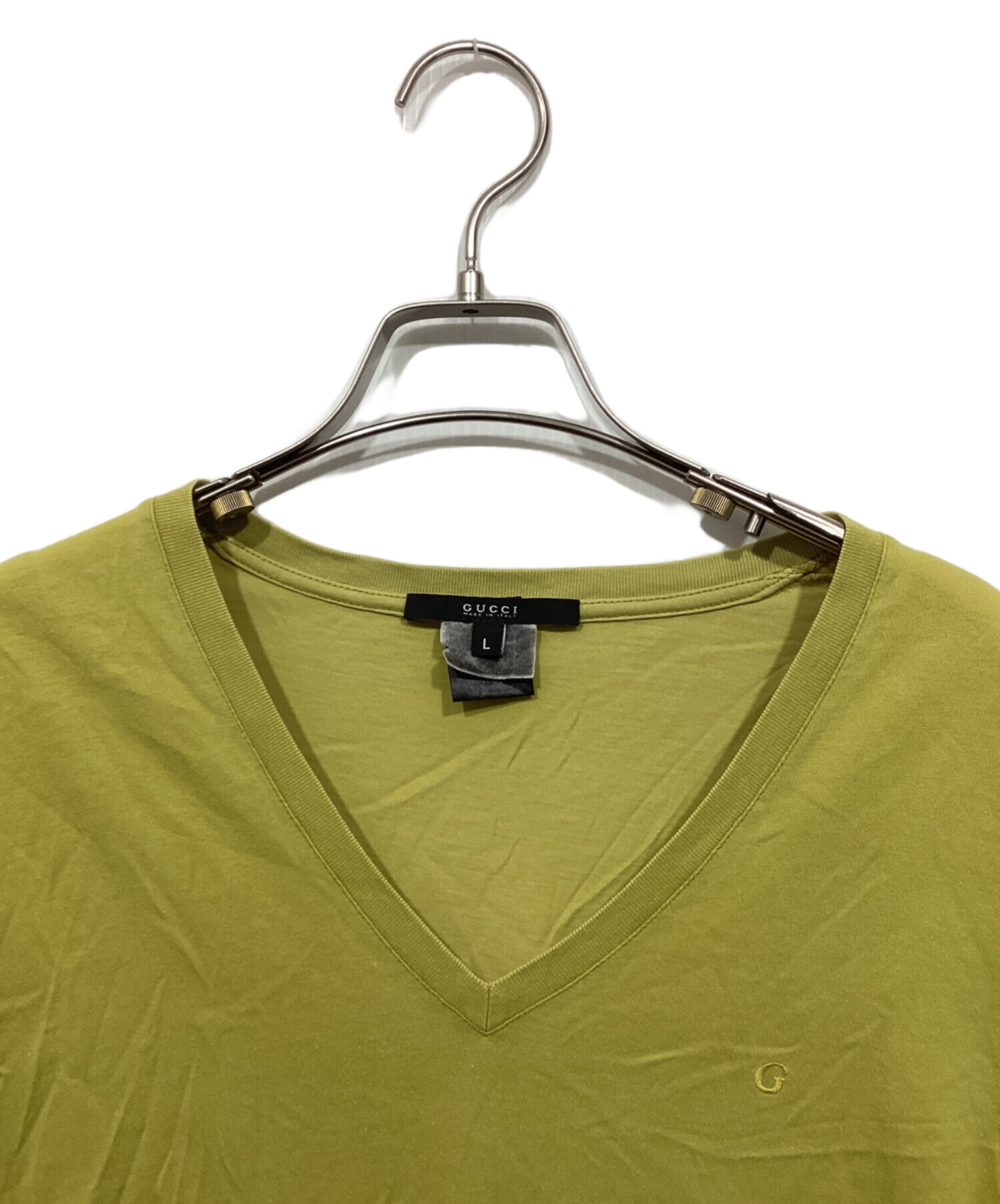 中古・古着通販】GUCCI (グッチ) VネックTシャツ 黄緑 サイズ:L