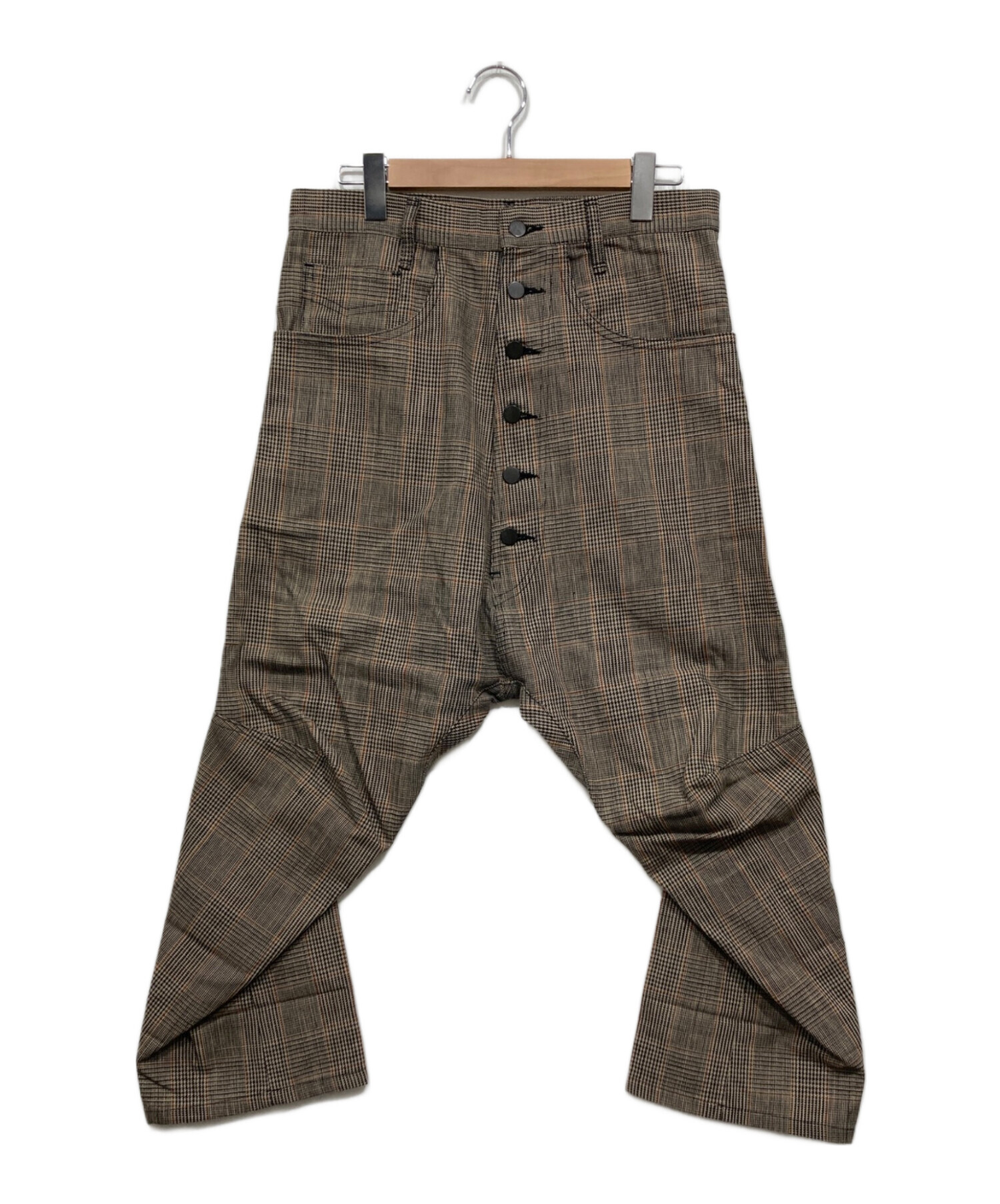 NEMETH ネメス チェック サルエルパンツ ブラウン M 中古・古着通販】NEMETH (ネメス) 立体裁断チェックサルエルパンツ