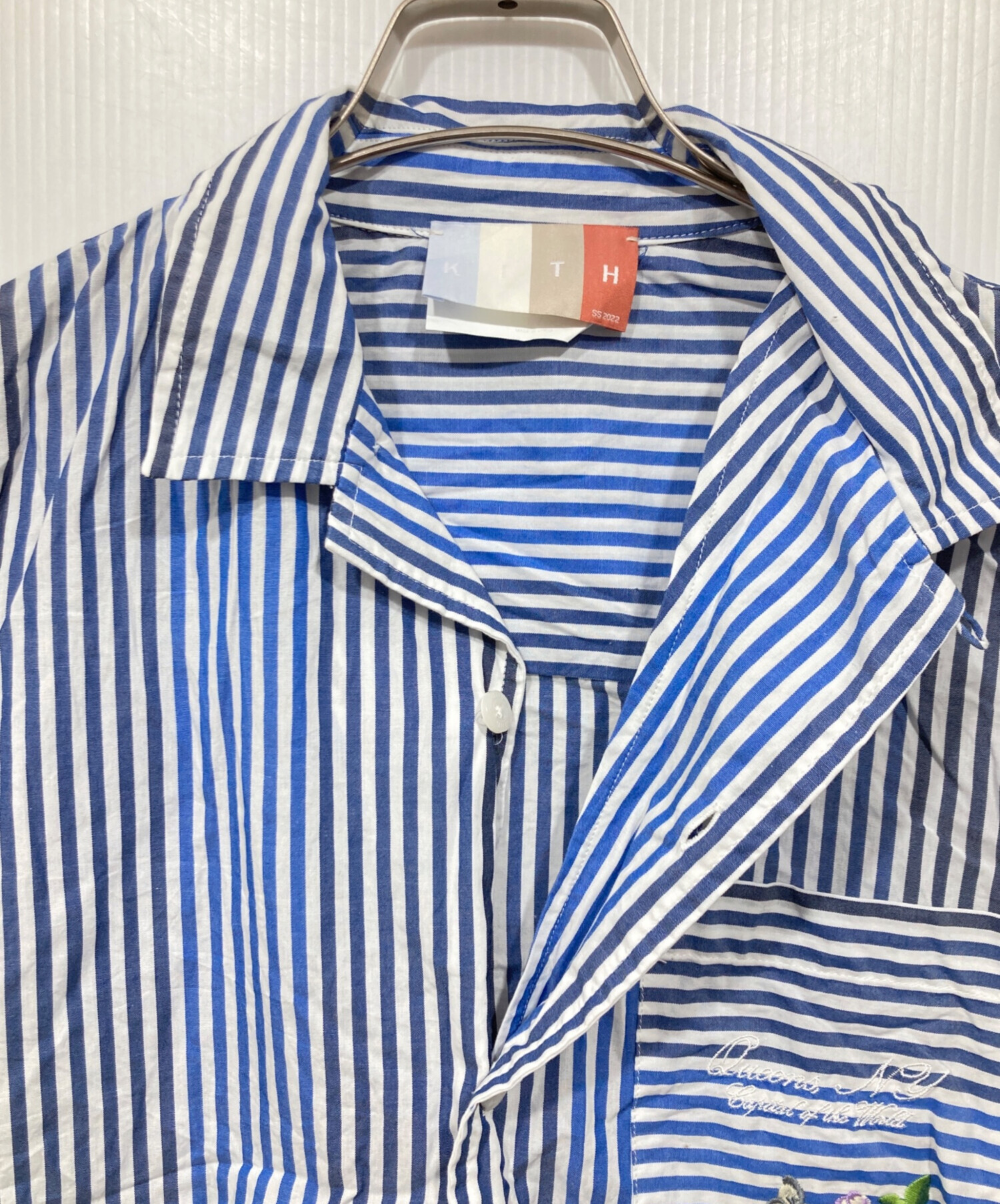 中古・古着通販】KITH (キス) 半袖ストライプシャツ ブルー サイズ