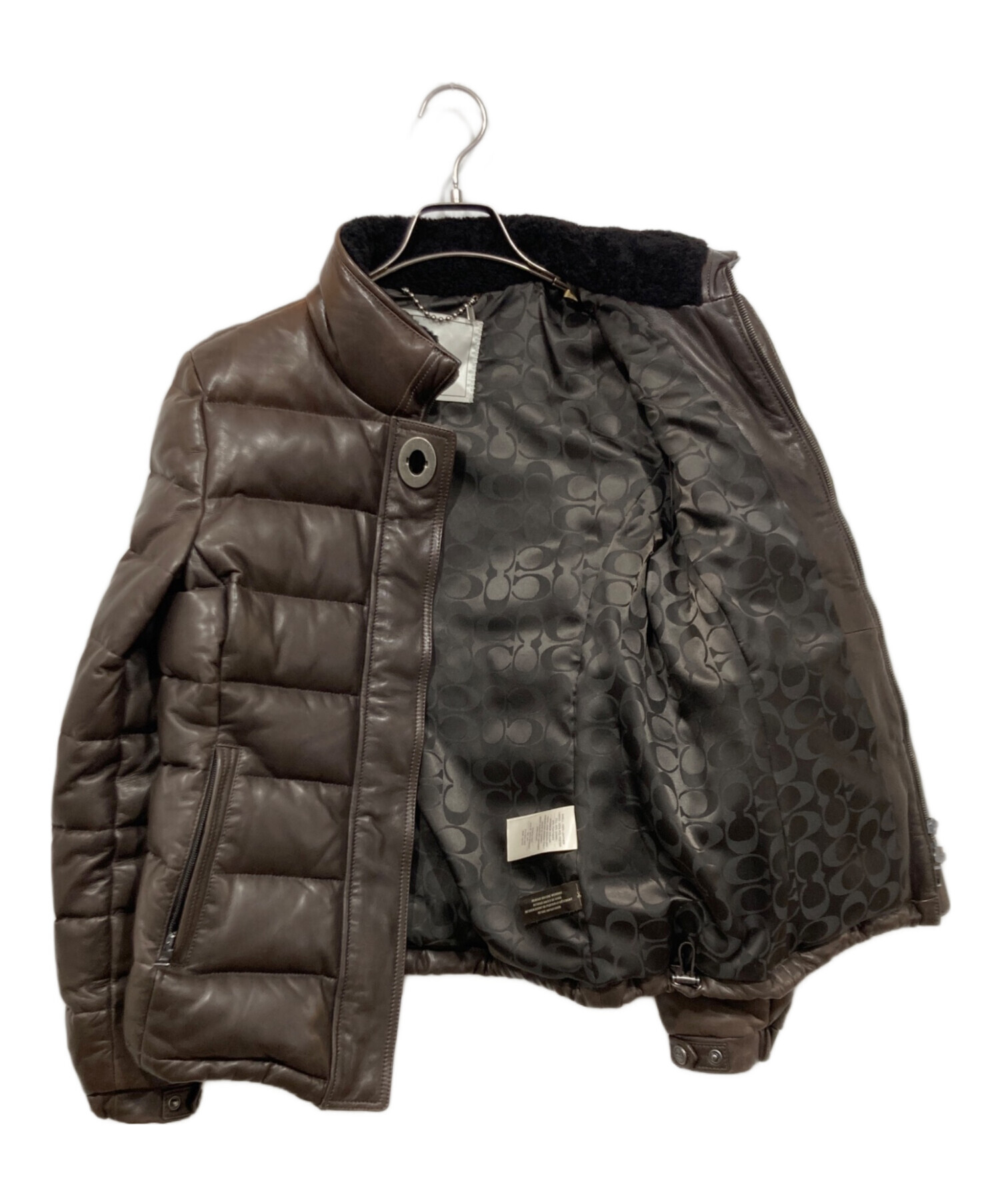 中古・古着通販】COACH (コーチ) レザーダウンジャケット ブラウン 