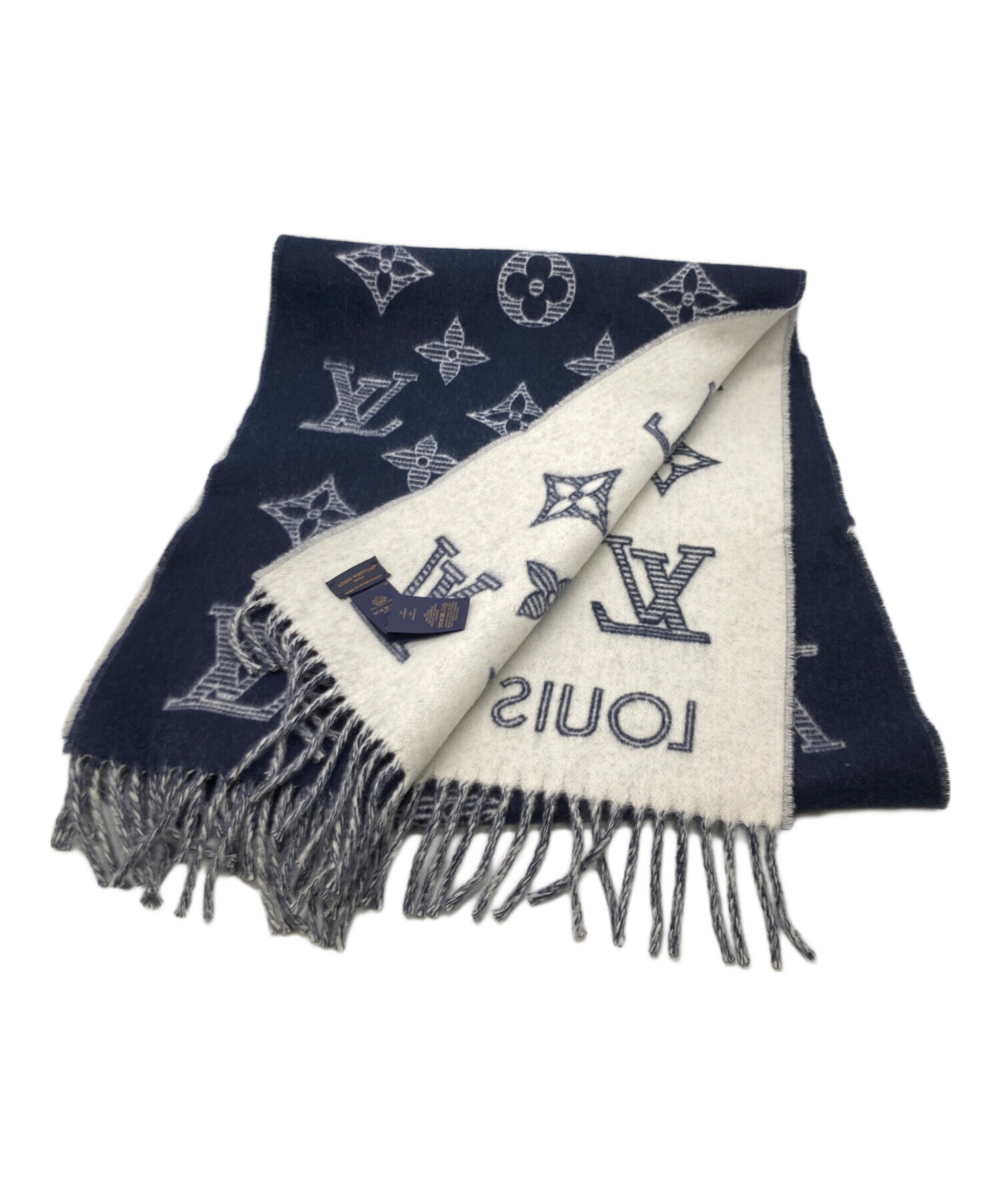 Louis Vuitton モノグラムマフラー ネイビー/グレー 中古・古着通販】LOUIS VUITTON (ルイ ヴィトン) モノグラム シャドウ