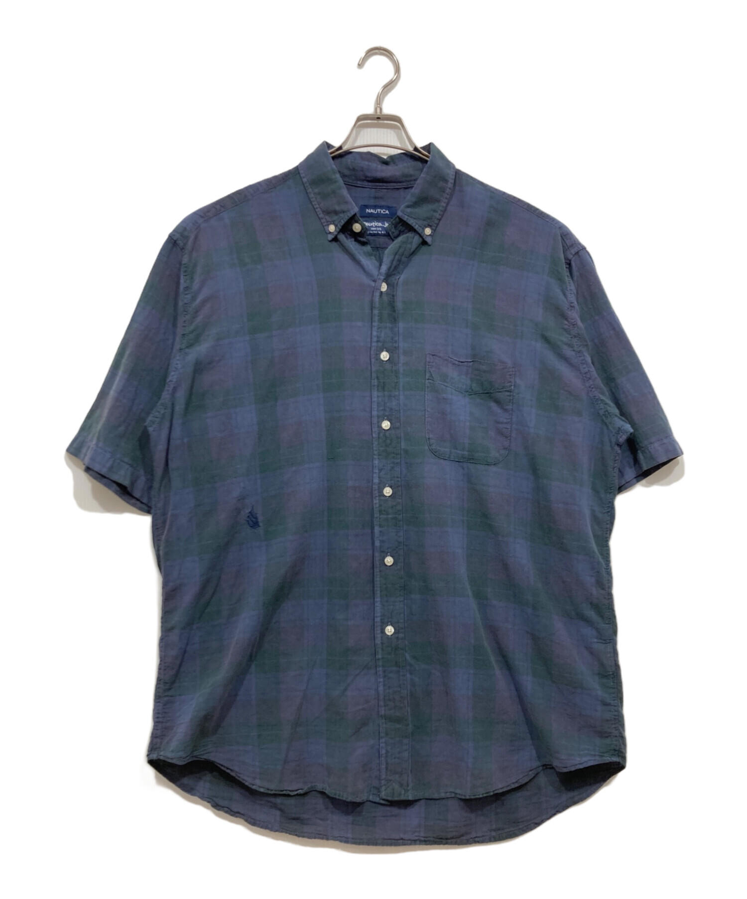 古着 nautica シャツ 古着 ノーティカ NAUTICA 長袖シャツ ラガーシャツ ワンポイント刺繍ロゴ エルボーパッチ XL ネイビー系 メンズ フリマアプリ