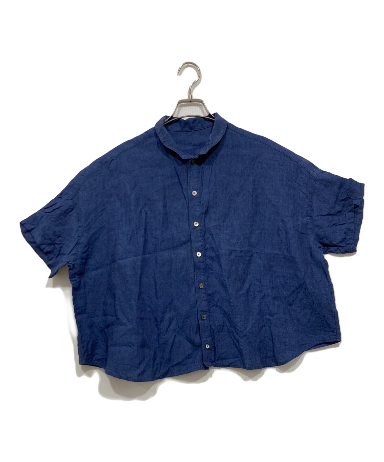 中古・古着通販】nest Robe (ネストローブ) 半袖リネンシャツ ネイビー 