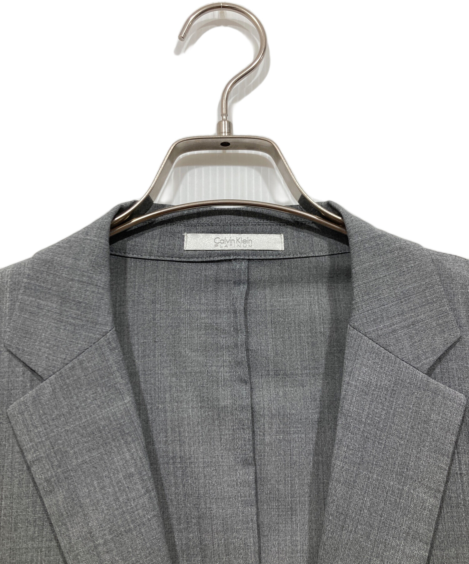 K587 美品 S カルバンクライン 肩パット入り スーツ上下 グレー メンズ Calvin Klein (カルバンクライン) 千鳥柄 シングル スーツ SLIMFIT