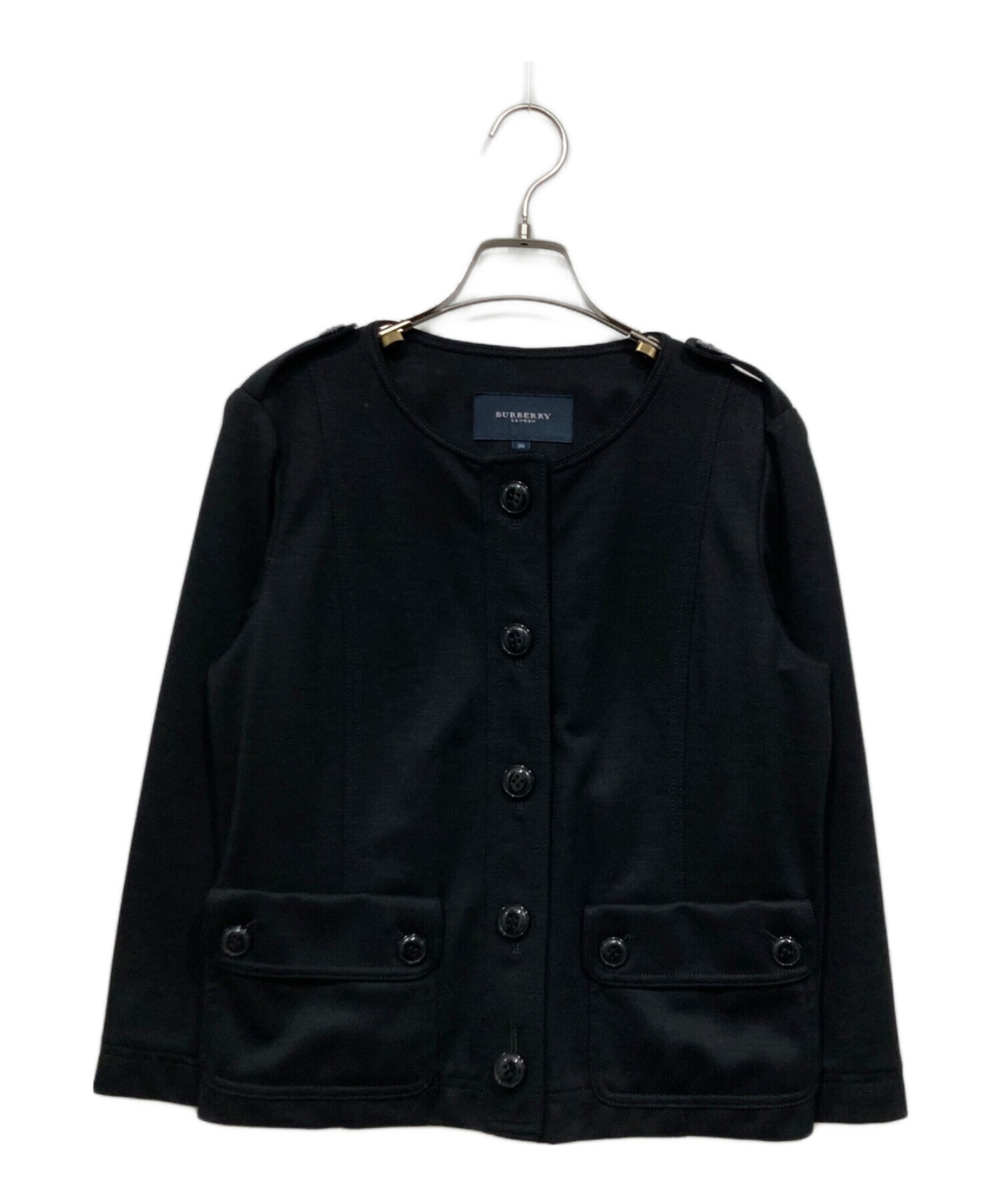 レディース 美品 Burberry ノーカラージャケット ロゴボタン 15号