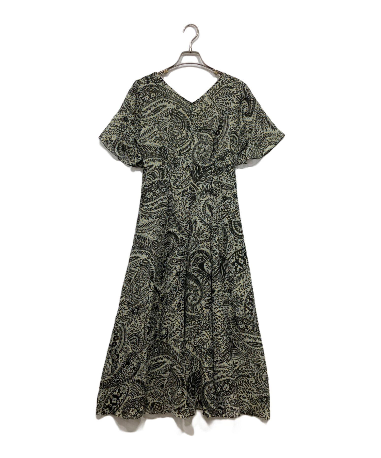 中古・古着通販】ANAYI (アナイ) 総柄ブラウスワンピース グリーン 