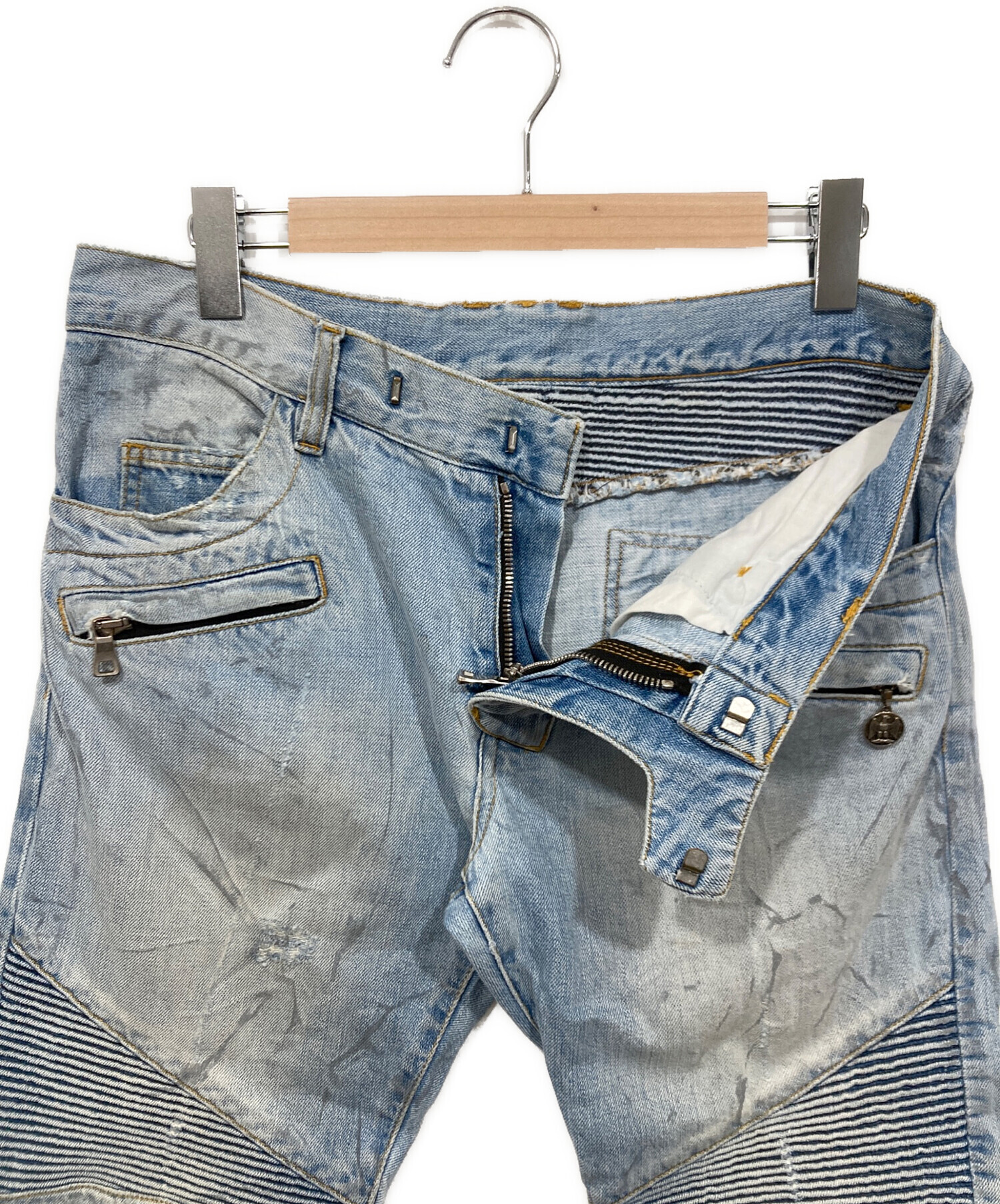 中古・古着通販】BALMAIN (バルマン) バイカーデニムパンツ ブルー 