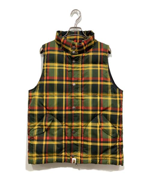 A BATHING APE / ダウンベスト/M/コットン/グリーン/チェック// 中古・古着通販】A BATHING APE (ア ベイシング エイプ) チェック