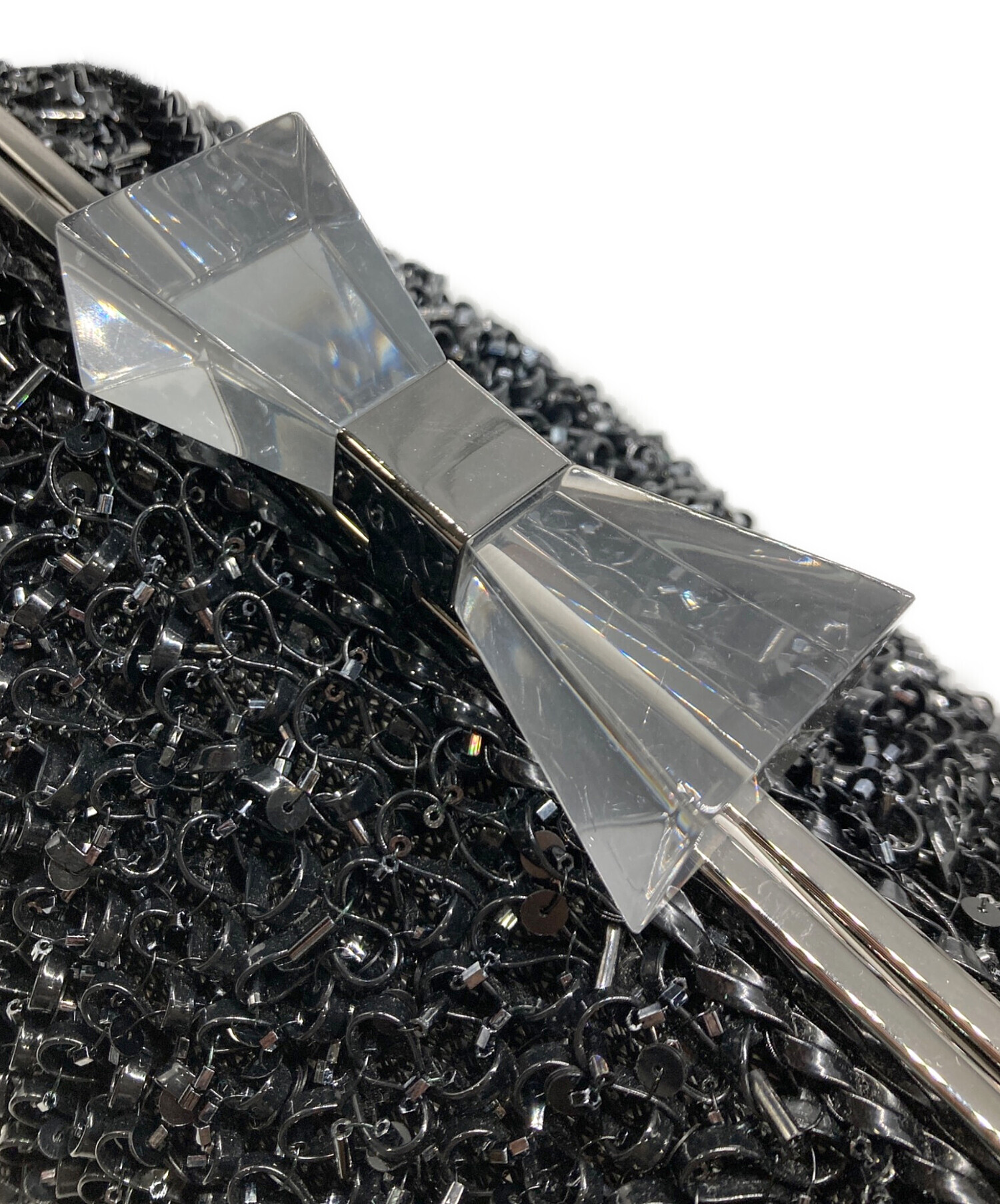 【ほぼ未使用】アンテプリマ　リボン　ビジュー　ラウンド　ワイヤーバッグ　ブラック ほぼ未使用】アンテプリマ リボン ビジュー ラウンド ワイヤーバッグ