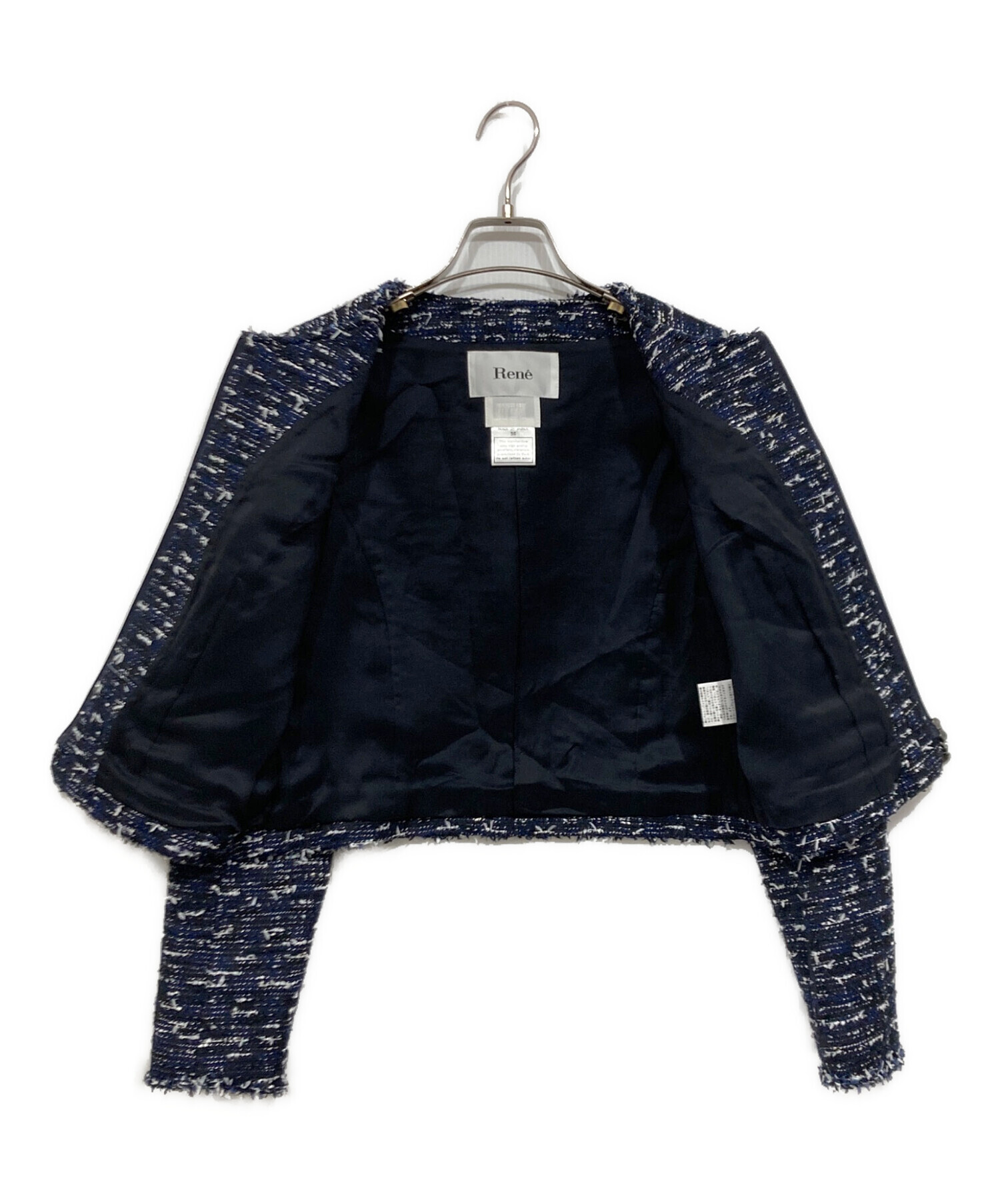 中古・古着通販】Rene (ルネ) ノーカラーツイードジャケット ネイビー