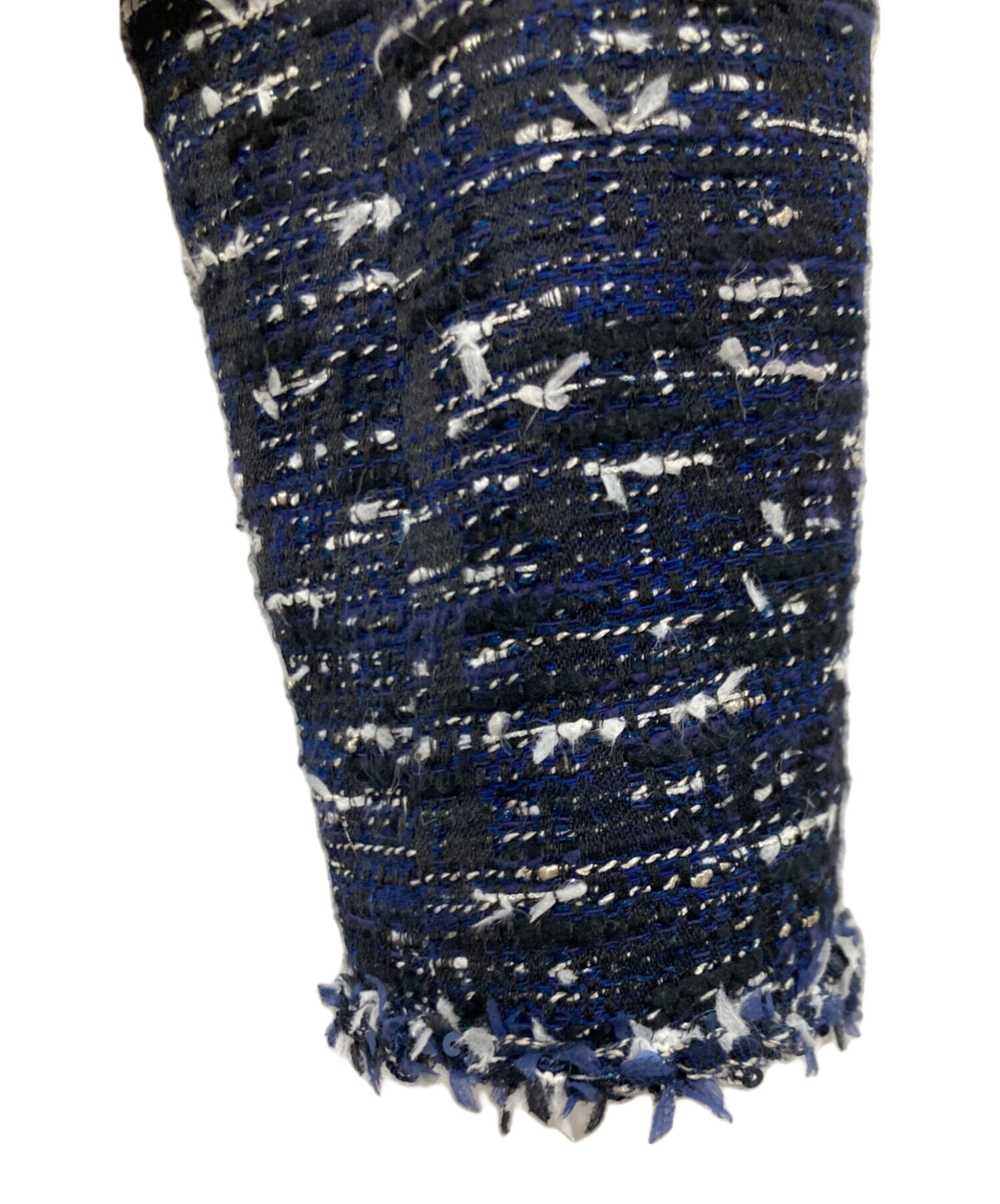 中古・古着通販】Rene (ルネ) ノーカラーツイードジャケット ネイビー