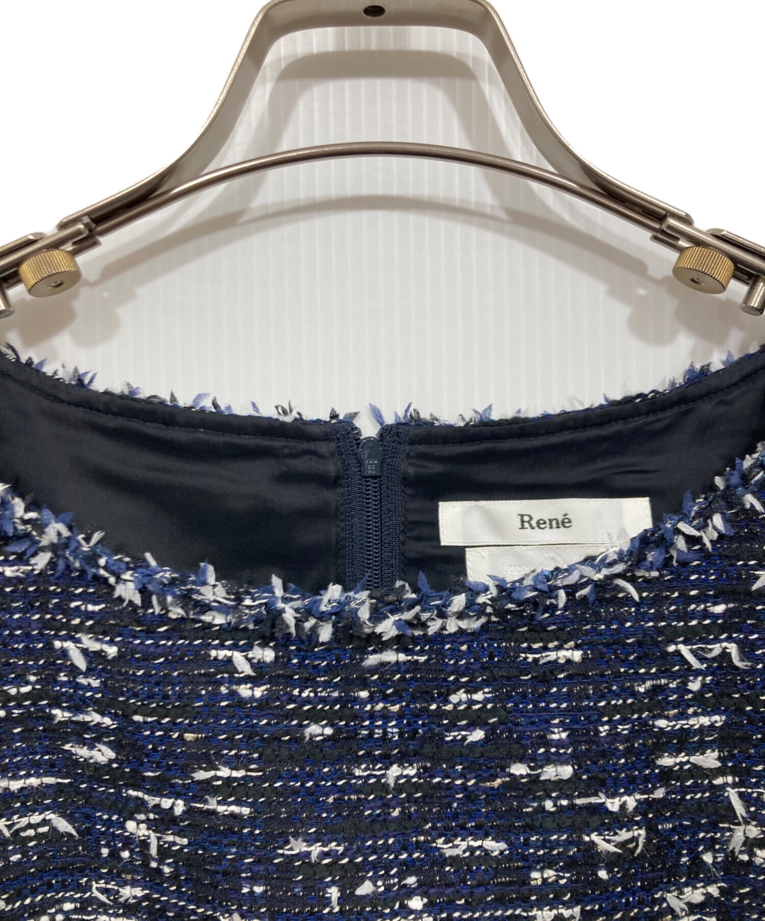 中古・古着通販】Rene (ルネ) ツイードワンピース ネイビー サイズ:36