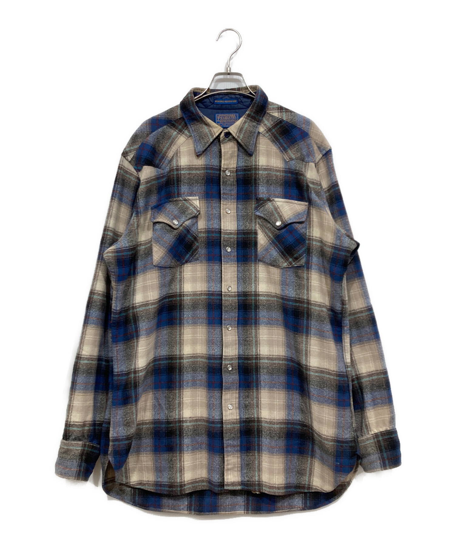 Pendleton ネルシャツ XL ブルー ベージュチェック 柄良し サイズ良 中古・古着通販】PENDLETON (ペンドルトン) ネルシャツ ブルー×グレー