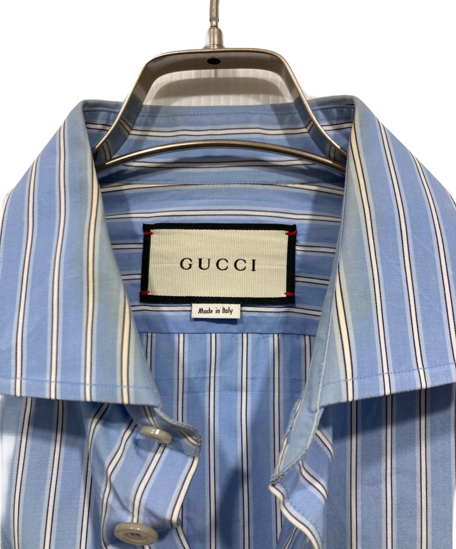 中古・古着通販】GUCCI (グッチ) 刺繍ストライプシャツ ブルー