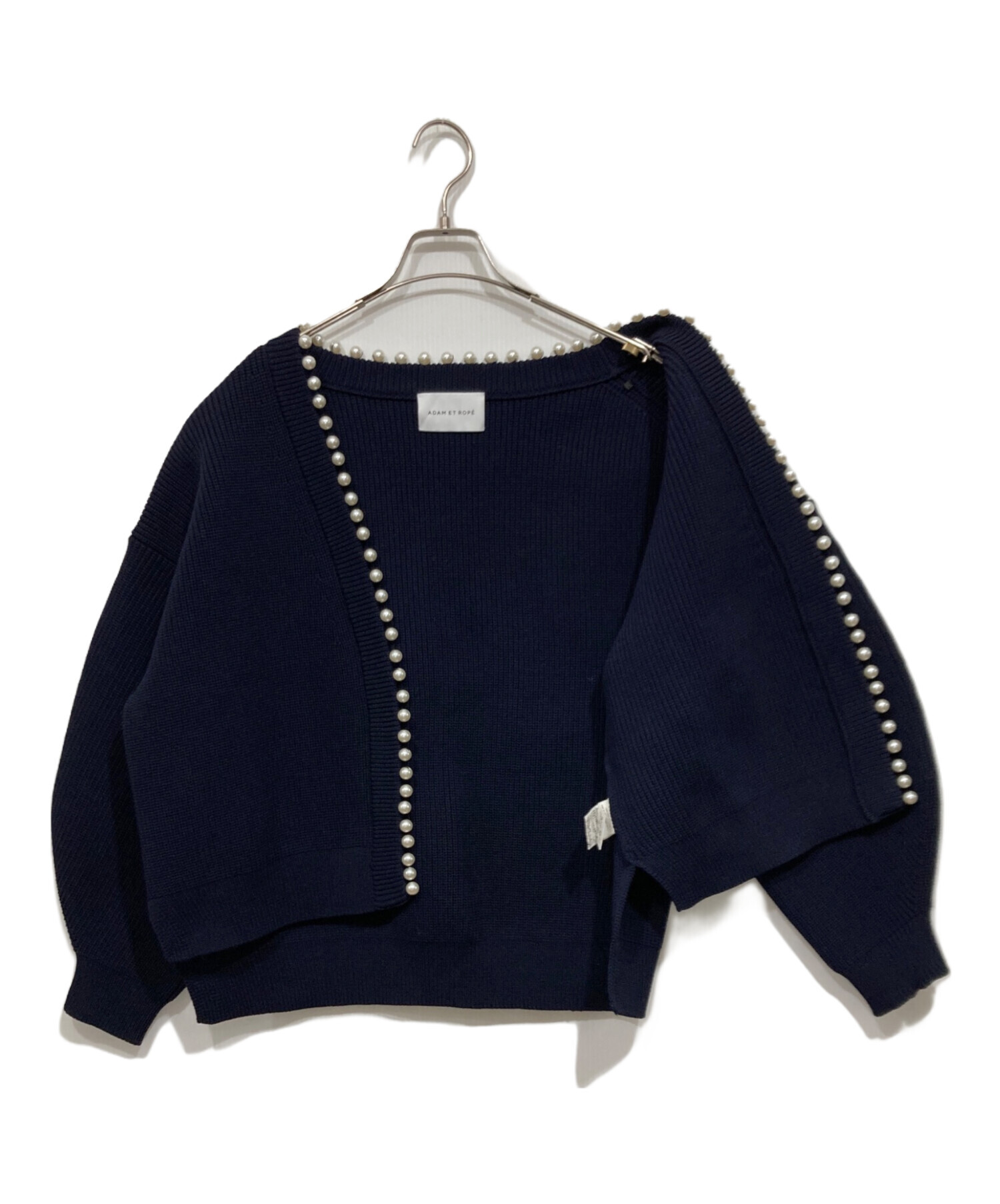 ADAM ET ROPE アダムエロペ ニット カーディガン パール 無地 ネイビー Fサイズ レディース 古着 ストリート モード AER ADAM ET ROPE - ADAM ET ROPE アダムエロペ ニット カーディガン