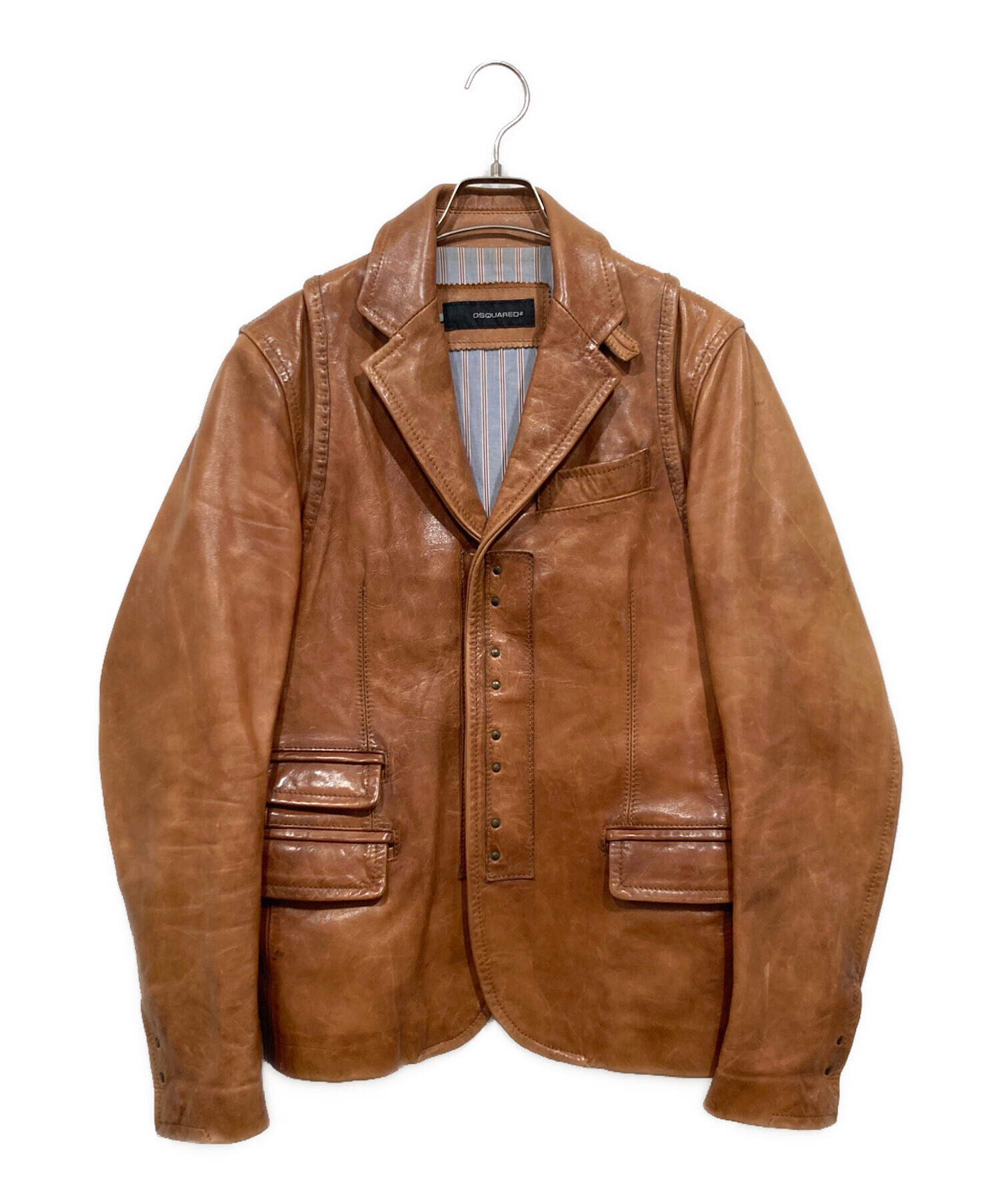 【オレンジ】dsquared2　レザージャケット　本革　牛　ディースクエアード 中古・古着通販】DSQUARED2 (ディースクエアード) レザーテーラード