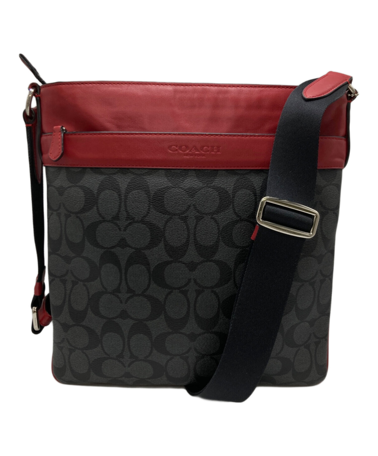 【中古】コーチ COACH RIVINGTON BELT BAG リビングトン ベルトバッグ ショルダーバッグ チャコール × レッド メンズ 中古・古着通販】COACH (コーチ) ショルダーバッグ ブラック×レッド