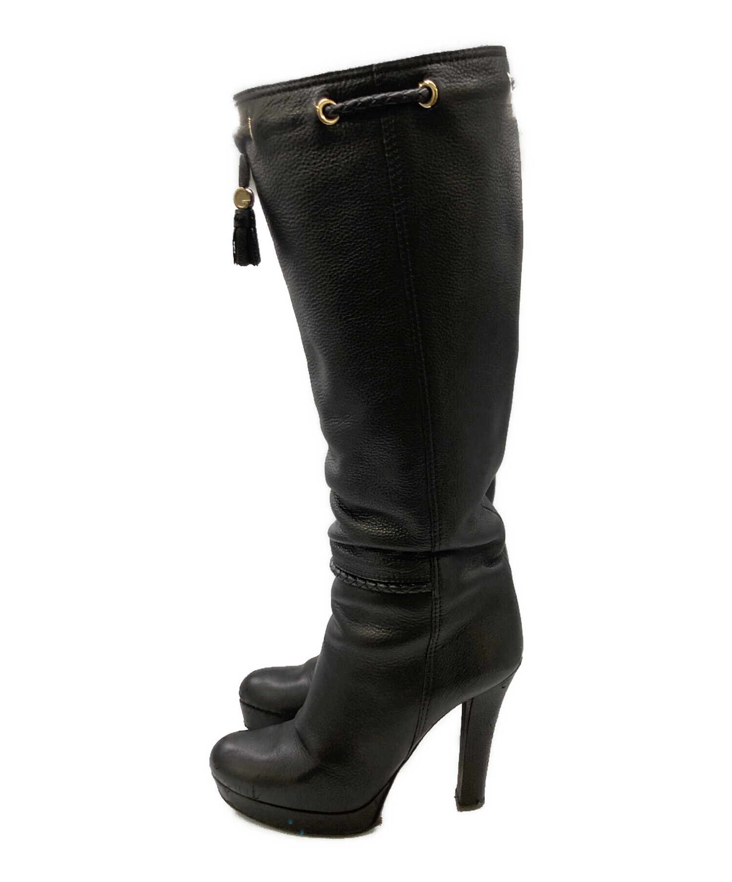 中古・古着通販】GUCCI (グッチ) ロングヒールフリンジブーツ ブラック