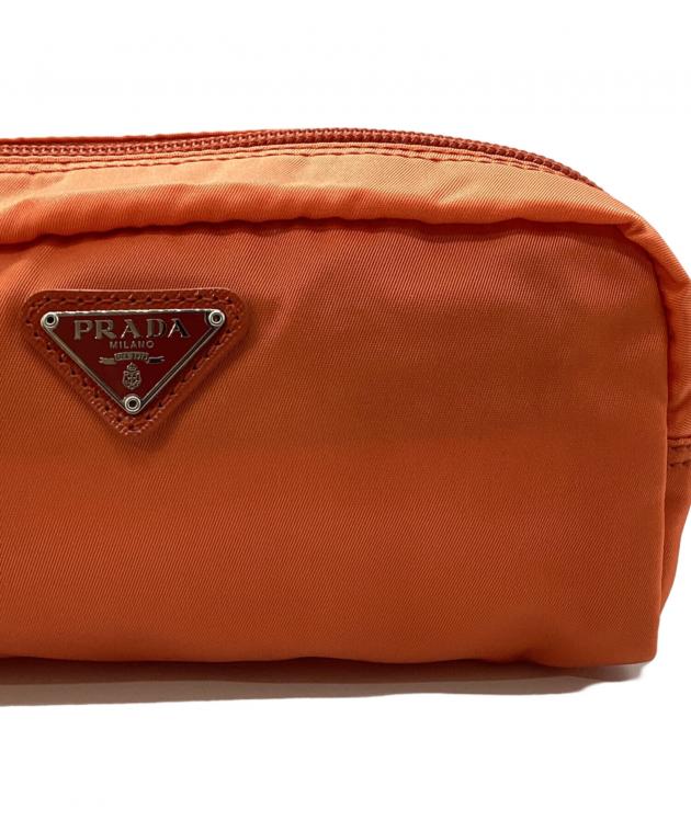 PRADA オレンジ ナイロン ポーチ 中古・古着通販】PRADA (プラダ) ナイロンポーチ オレンジ｜ブランド