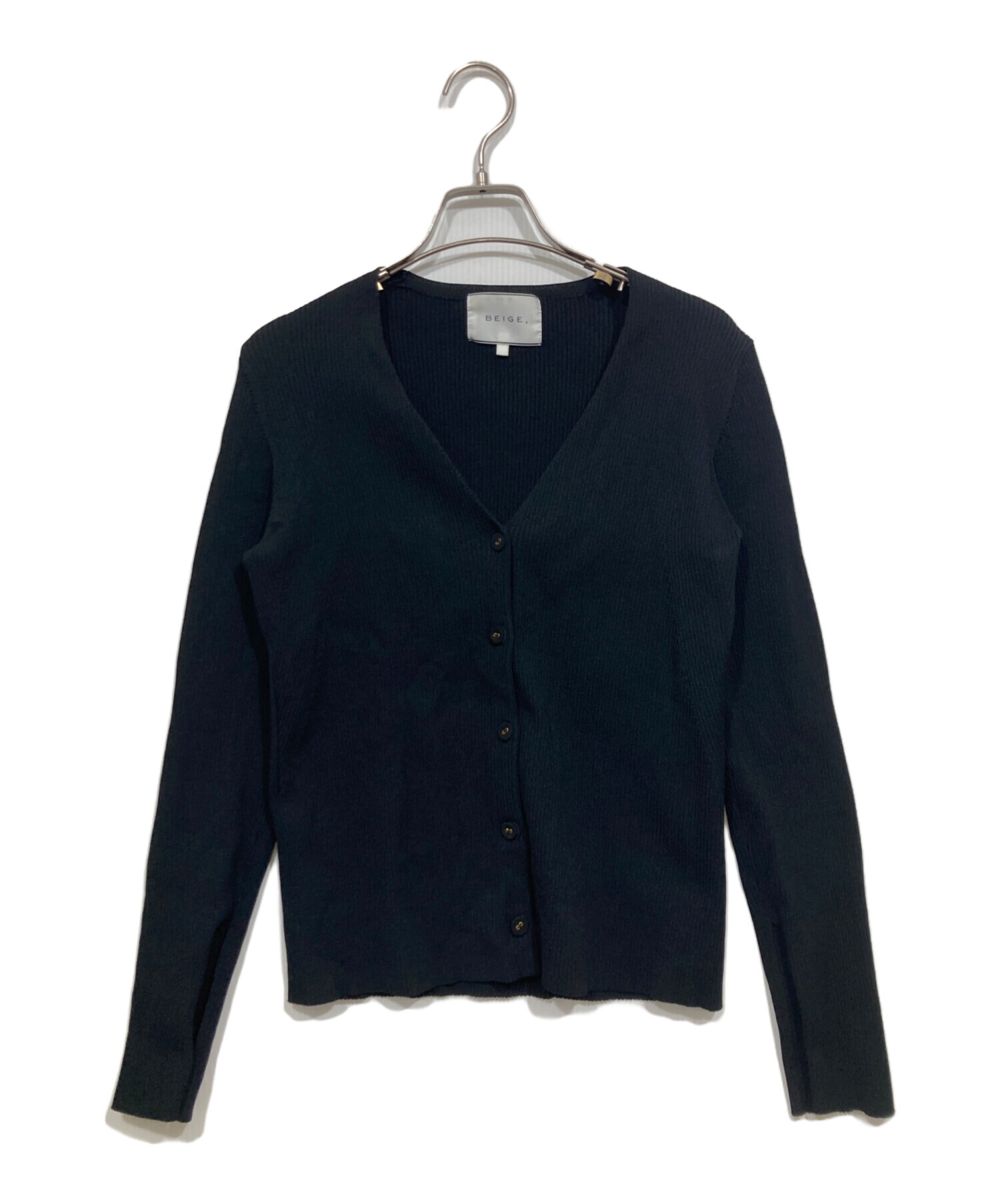 BEIGE, ベイジ カーディガン M 黒 【古着】【中古】【送料無料】 中古・古着通販】BEIGE (ベイジ) リブニットカーディガン ブラック