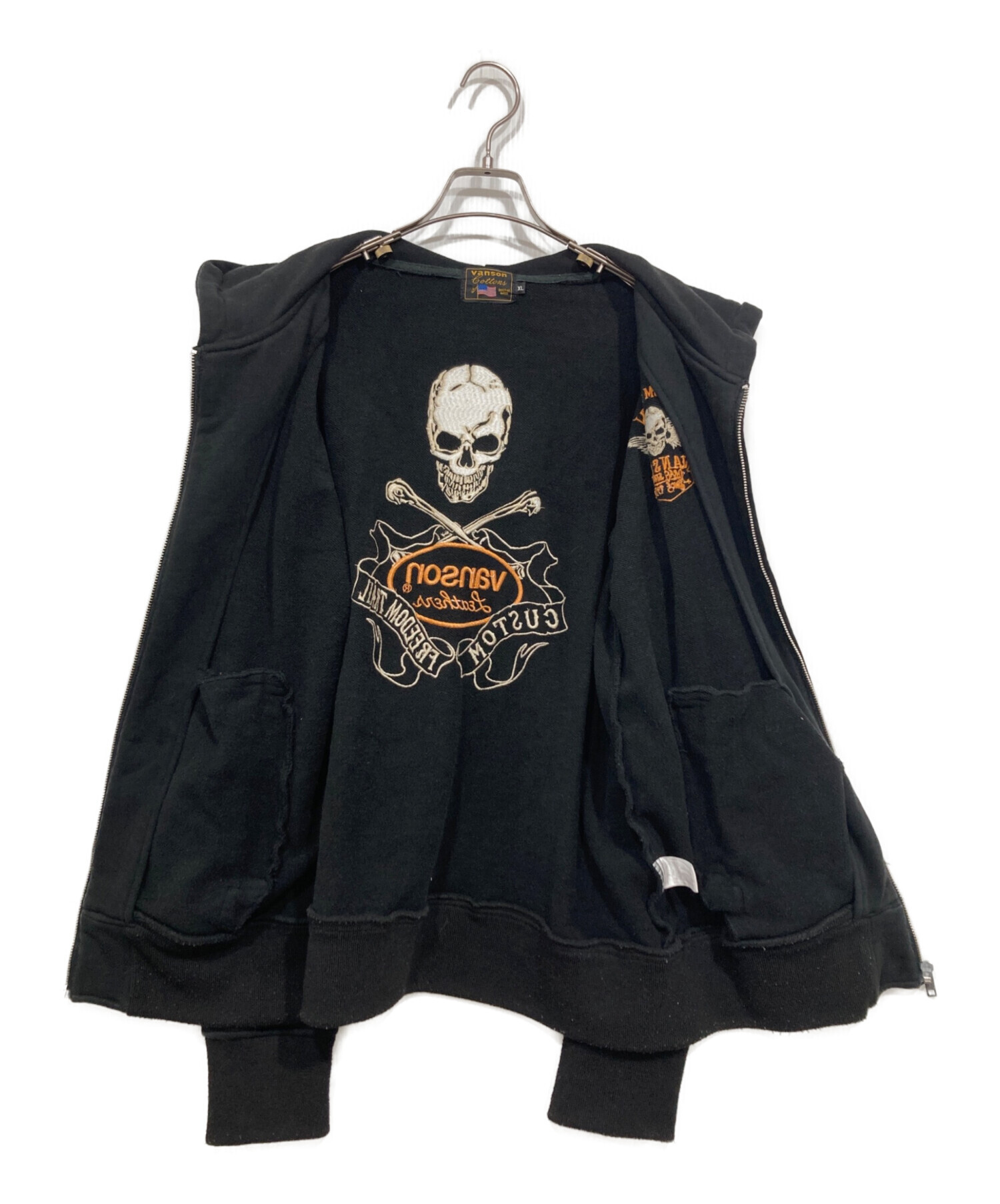 中古・古着通販】VANSON (バンソン) スカル刺繍ジップパーカー