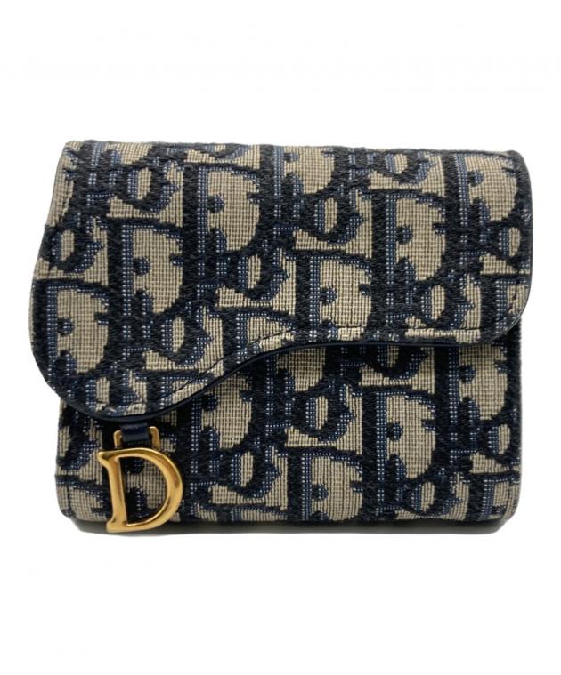 Dior サドル コンパクトウォレット トロッター柄 ネイビー 中古・古着通販】Christian Dior (クリスチャン ディオール