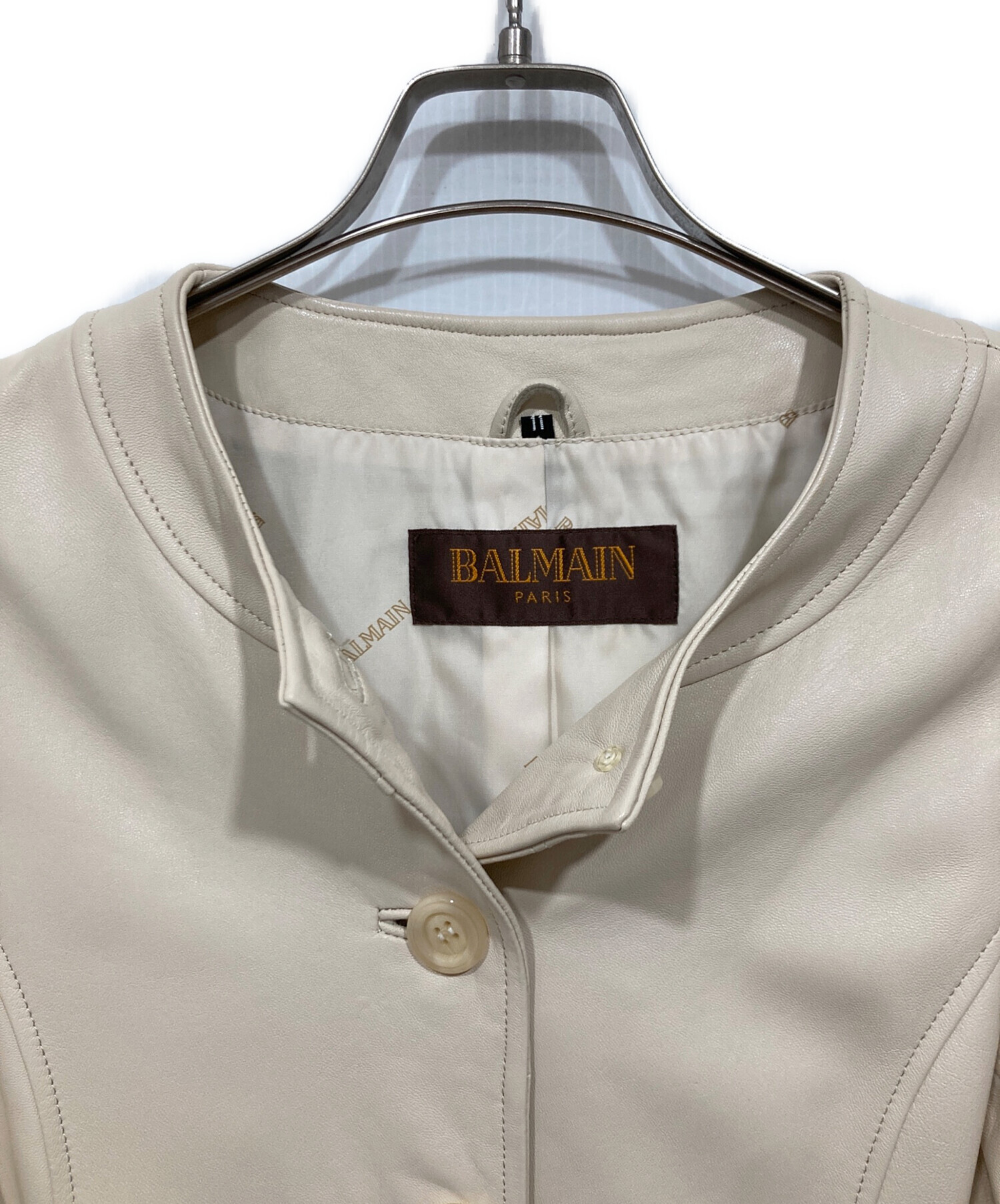 中古・古着通販】BALMAIN (バルマン) ラムレザーコート アイボリー