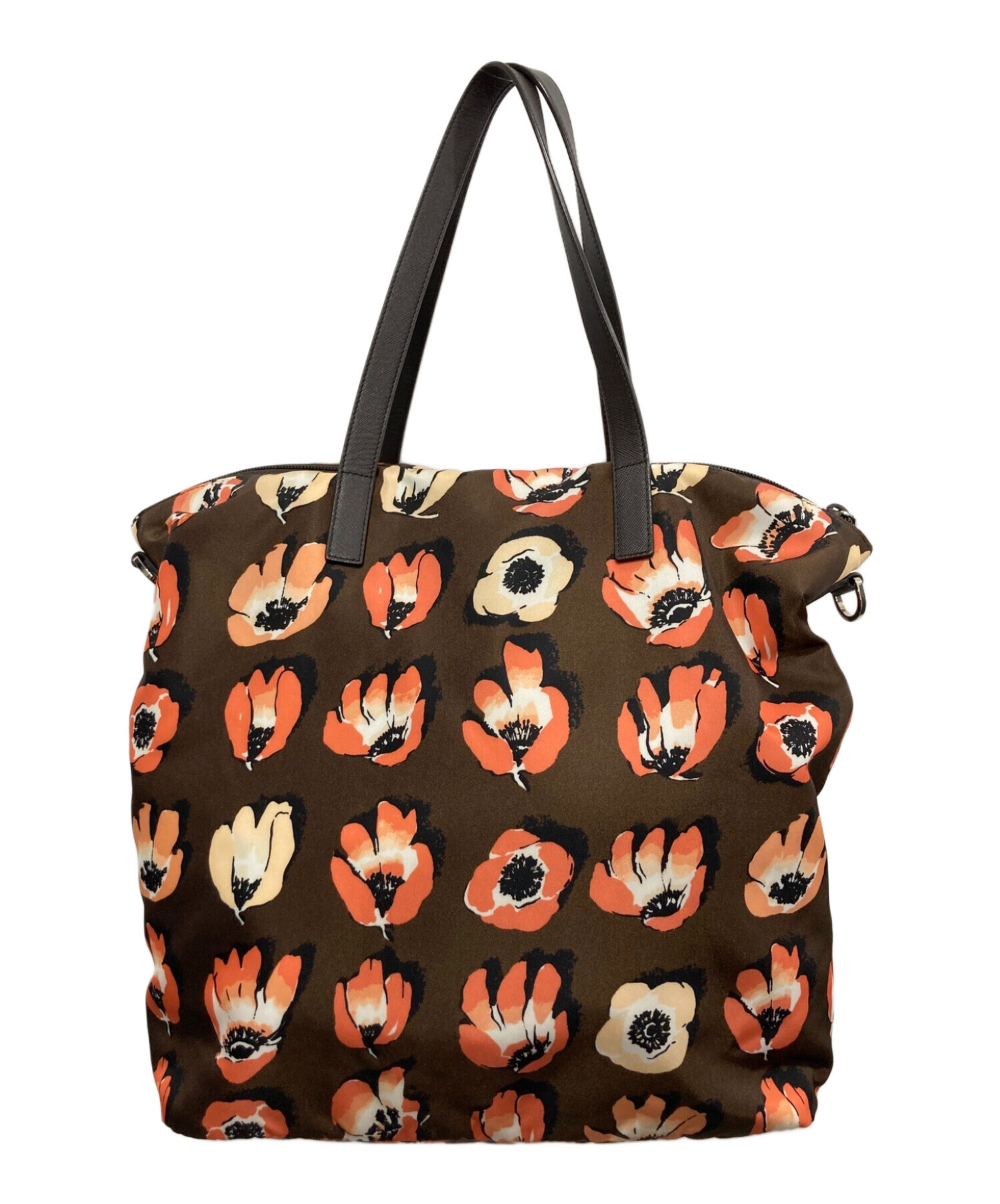 PRADA プラダ みごと ミニボストン トートバッグ キャンバス 茶  