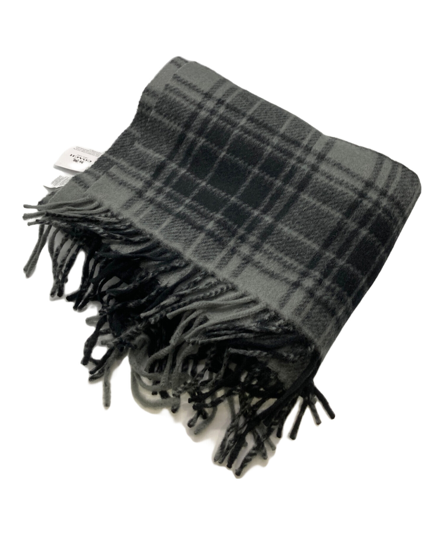 COACH ブラック×グレー マフラー 新品 中古・古着通販】COACH (コーチ) チェックマフラー グレー 未使用品