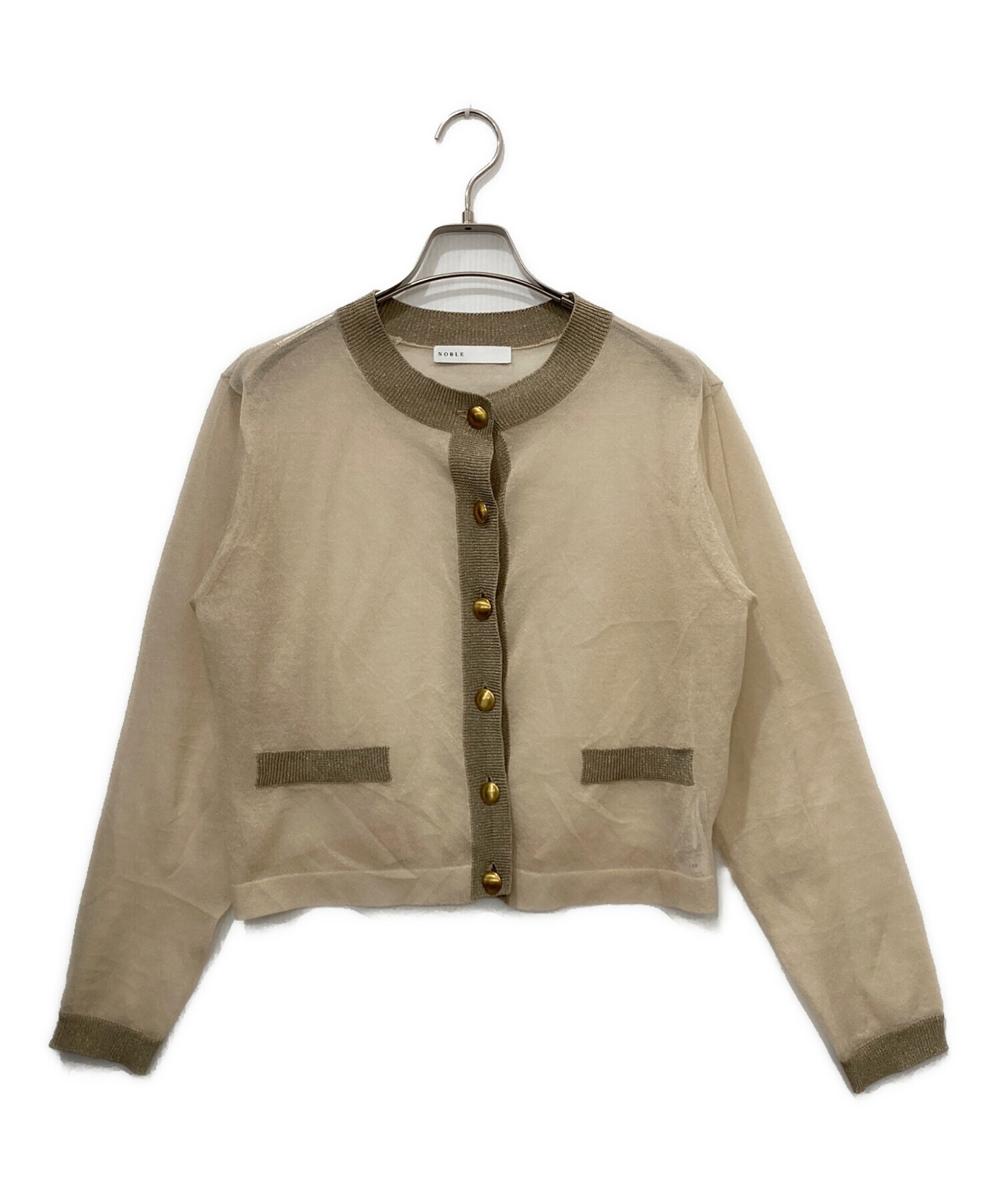 NOBLE ラメトリミングシアークルーショートカーディガン