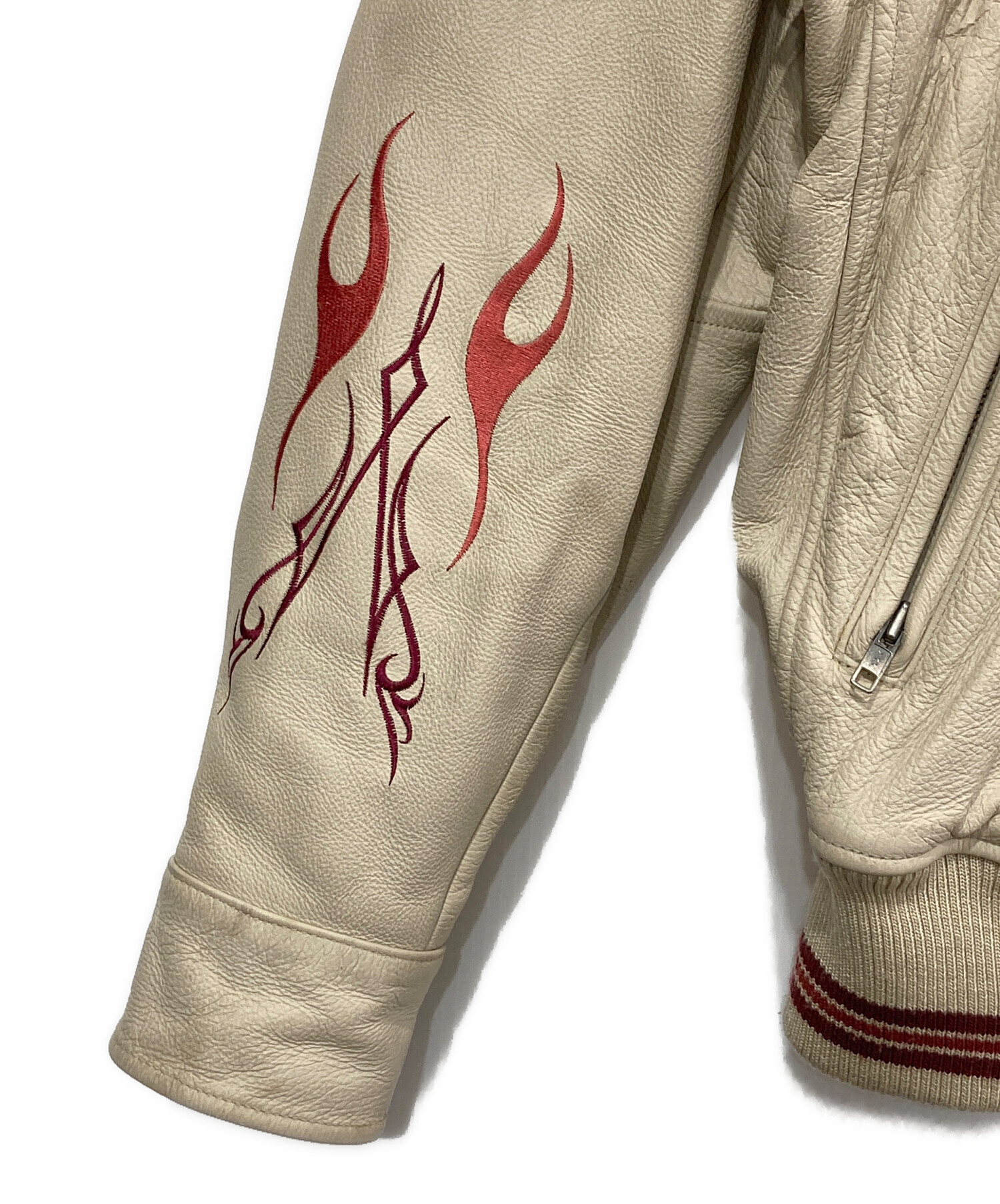 ハーレーダビッドソン ベージュ ライダース ジャケット レザー 男女兼用 中古・古着通販】HARLEY-DAVIDSON (ハーレーダビッドソン) 刺繍レザー