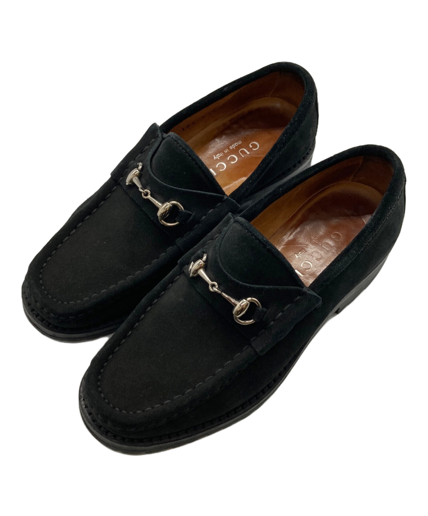 中古・古着通販】GUCCI (グッチ) スウェードビットローファー ブラック 