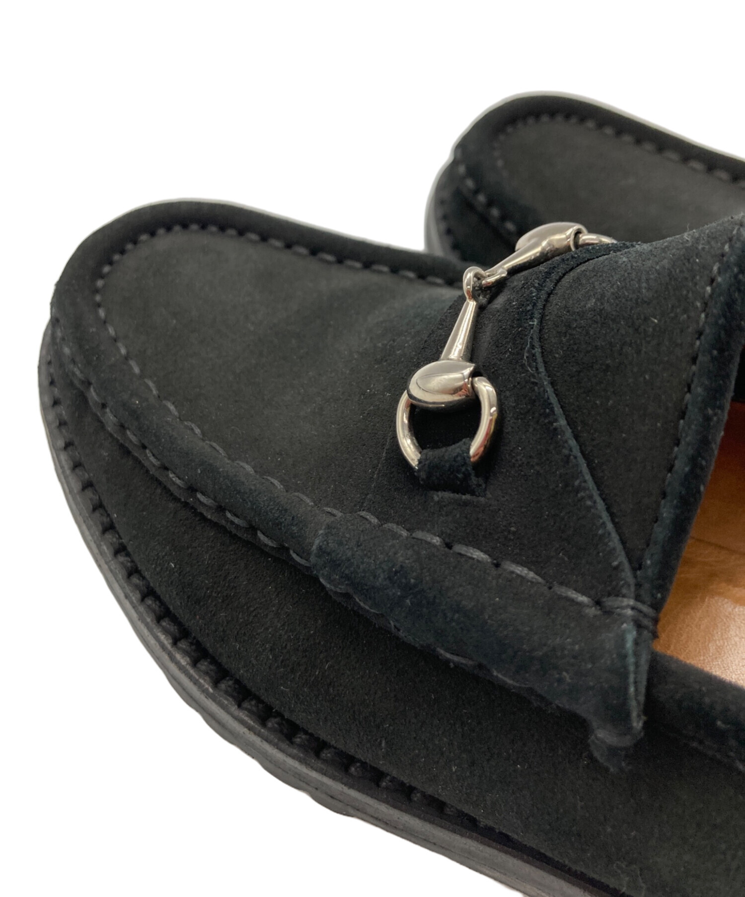 中古・古着通販】GUCCI (グッチ) スウェードビットローファー ブラック 
