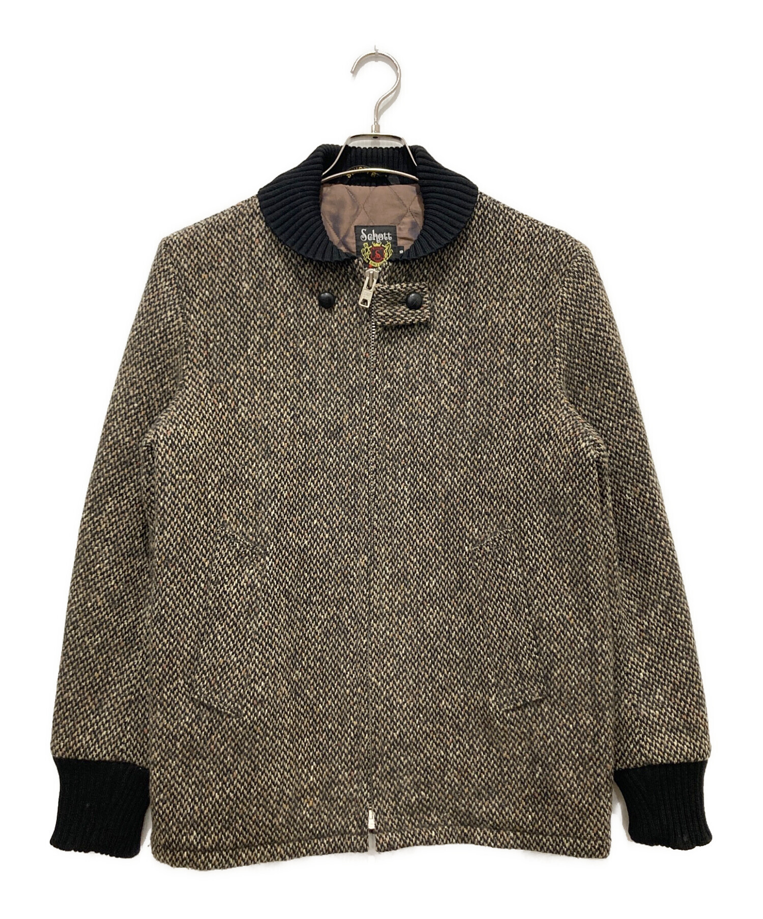 schott ウールリブジャケット 中古・古着通販】Schott (ショット) ウールリブジャケット グレー