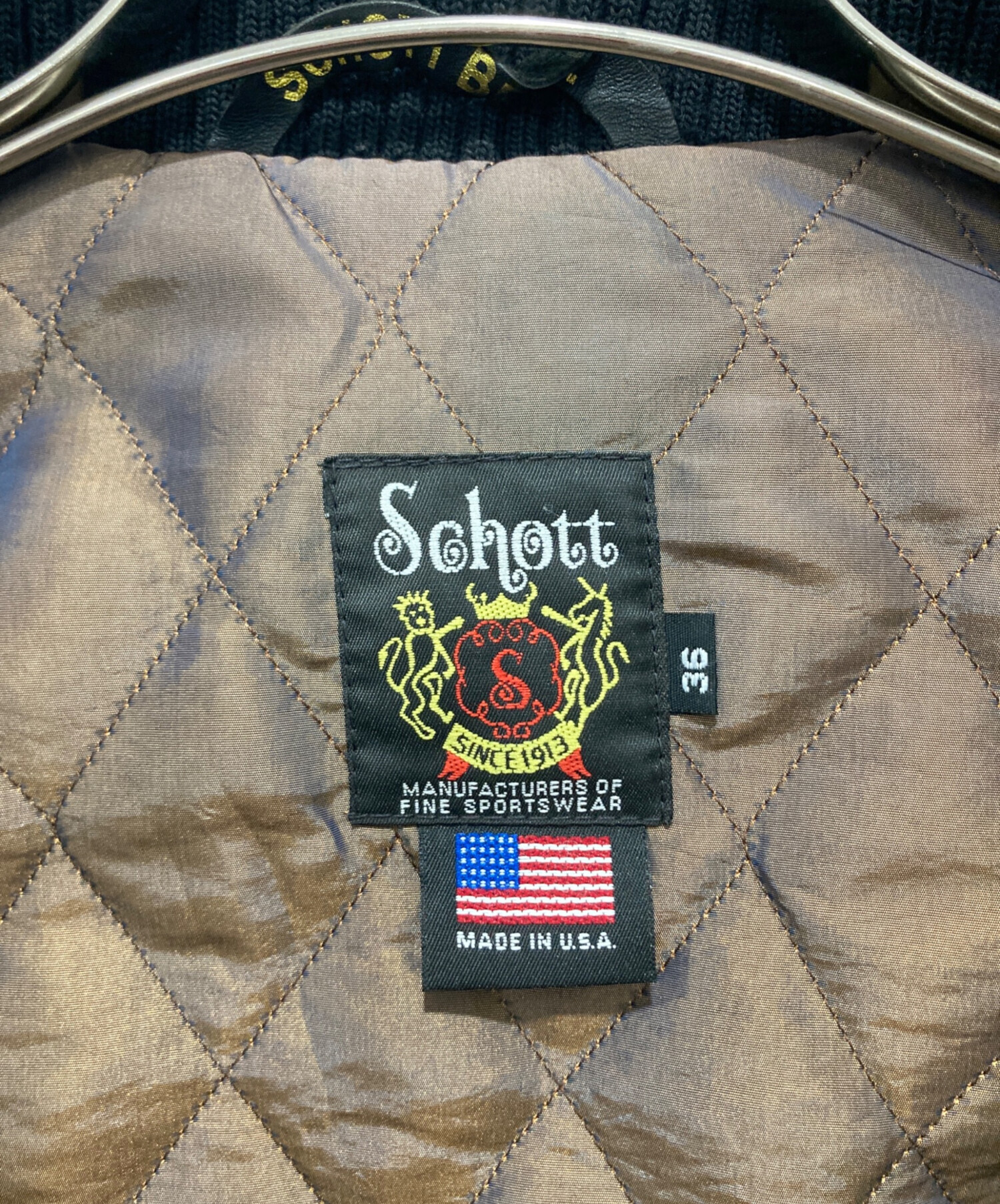schott ウールリブジャケット 中古・古着通販】Schott (ショット) ウールリブジャケット グレー