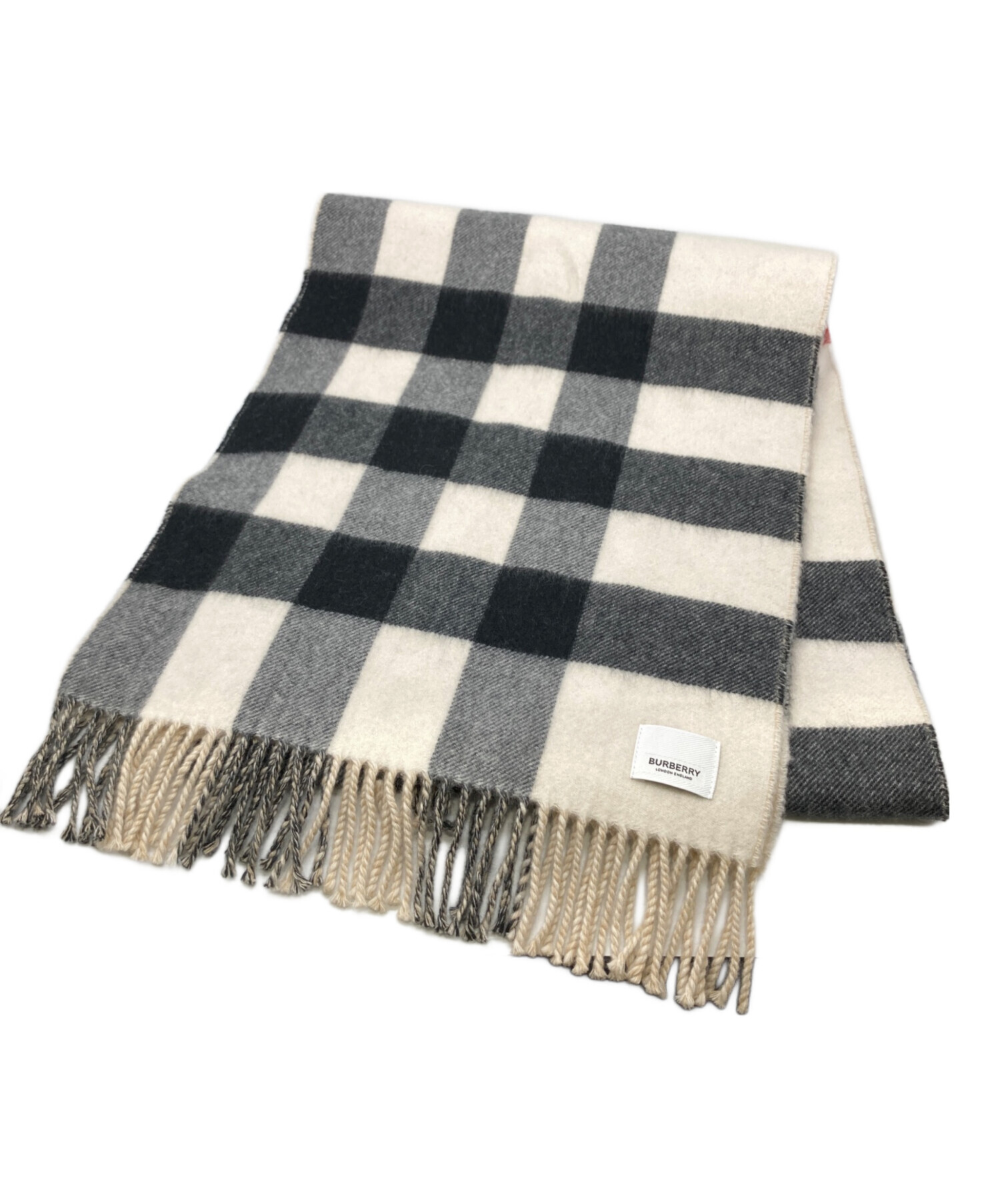 BURBERRY カシミヤ　マフラー ベージュ/ブラック 中古・古着通販】BURBERRY (バーバリー) カシミヤマフラー ベージュ
