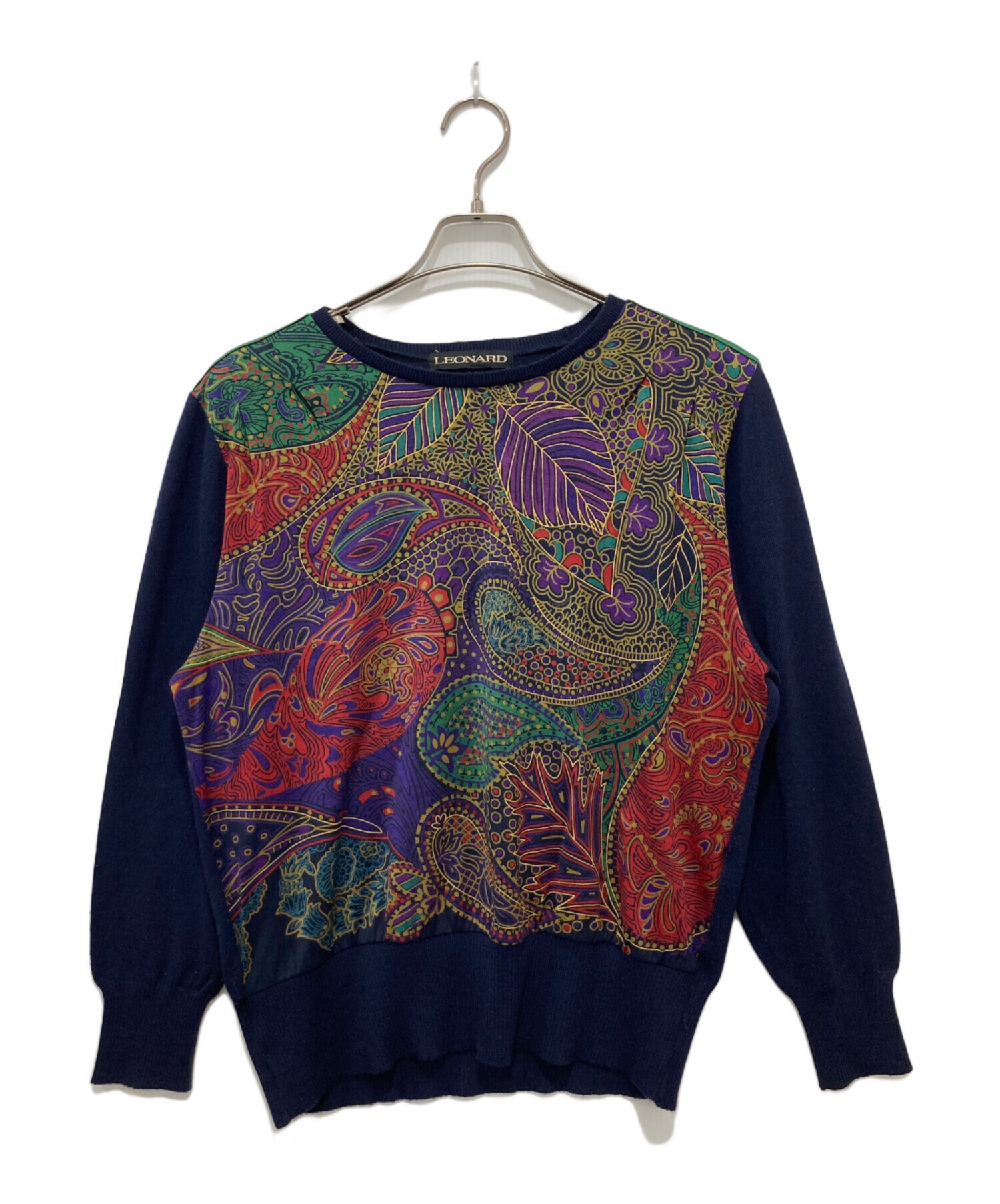 レオナール 半袖 ニット 薄手 ラインストーン シルク 黒 Lサイズ