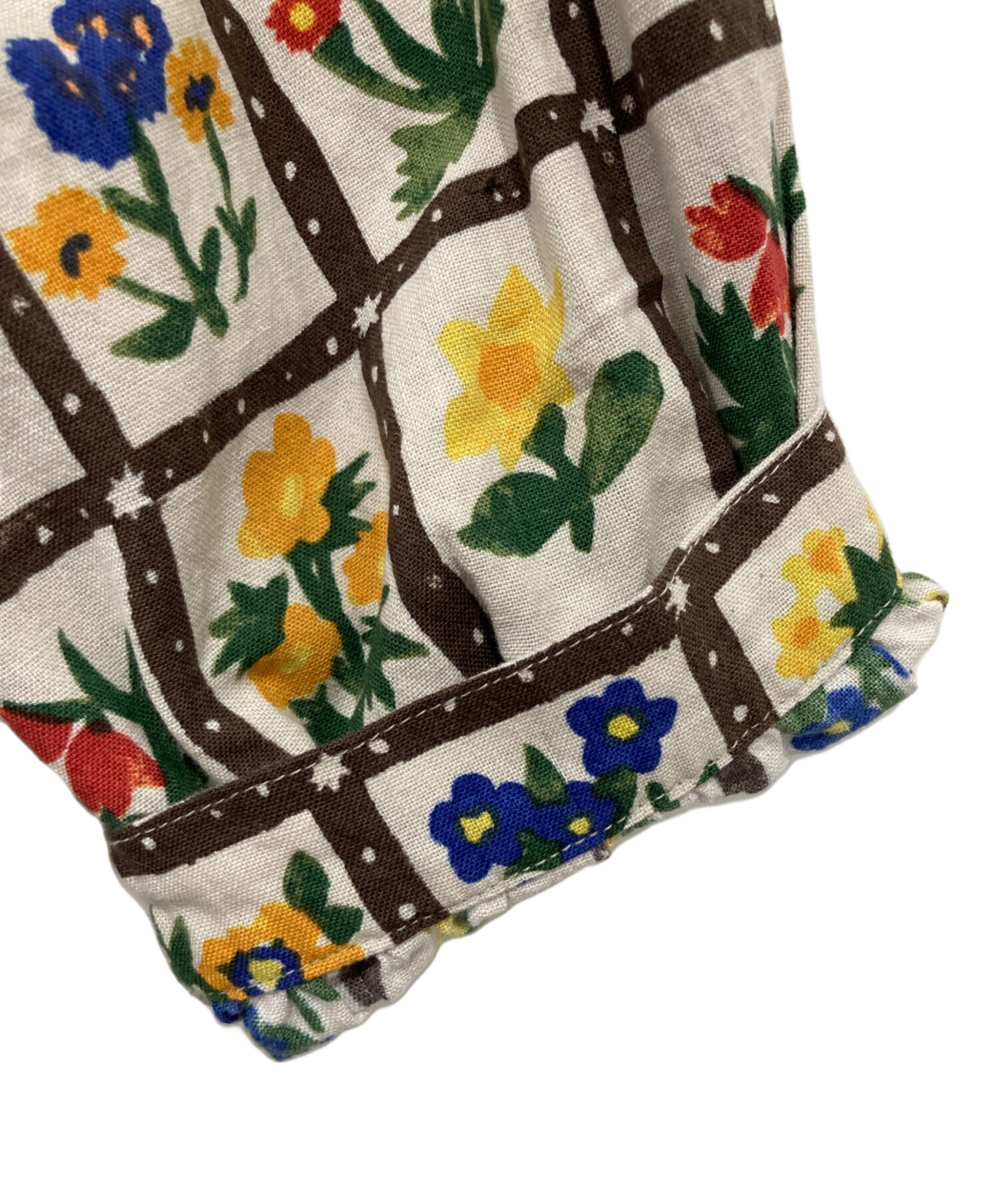 45R お花畑プリントのギャザーブラウス（インディゴ） 45R お花畑