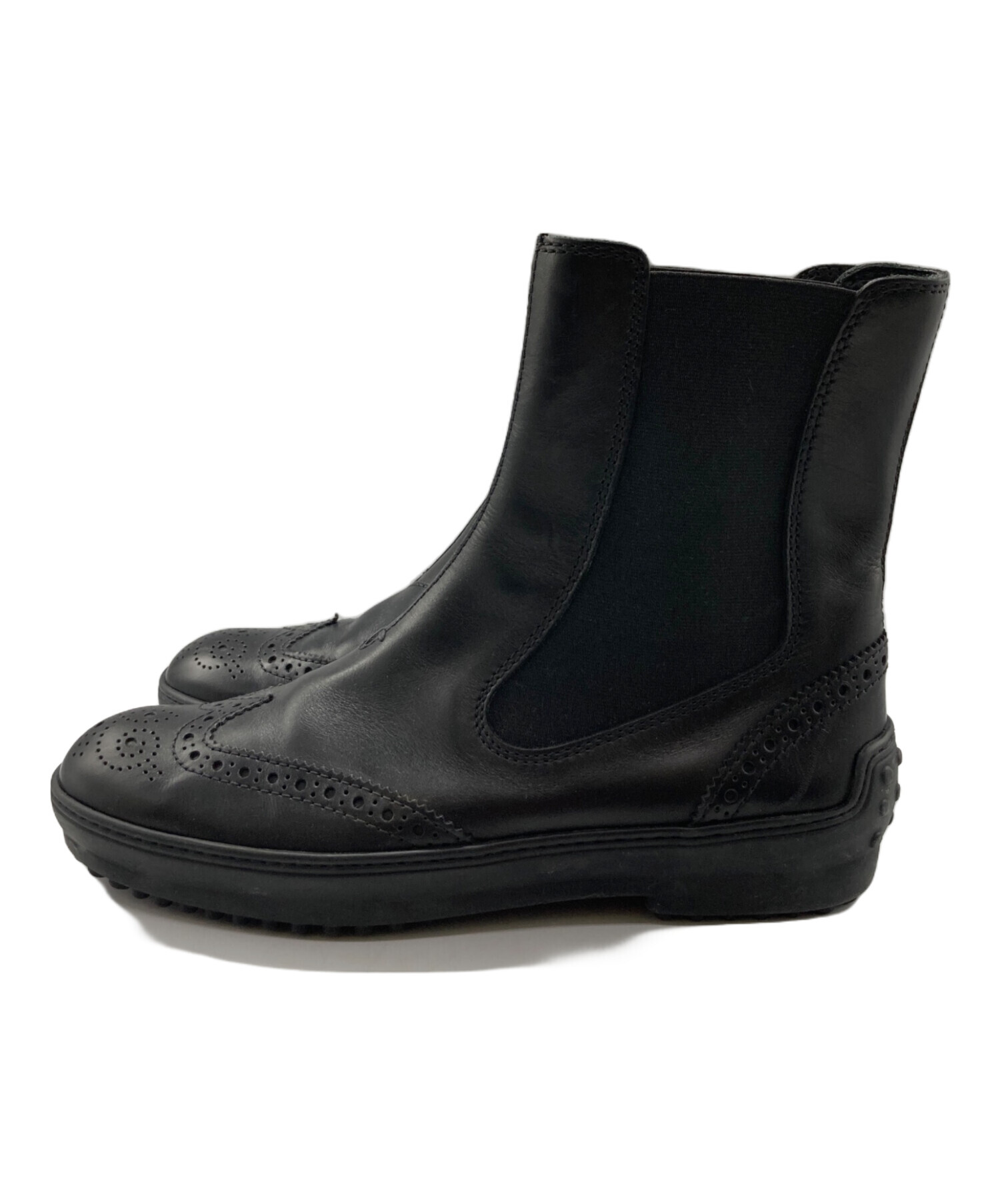 TOD'S ブラック サイドゴアブーツ 38 中古・古着通販】TOD'S (トッズ) ウィングチップサイドゴアブーツ
