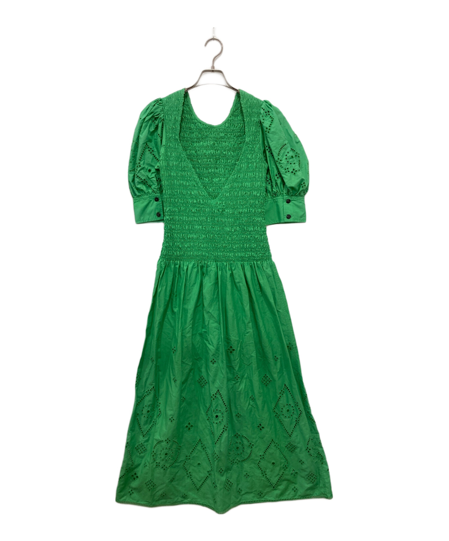 【新品】GANNI ガニー　グリーン 半袖ワンピース 38 中古・古着通販】GANNI (ガニー) maxi smock dress グリーン サイズ:36